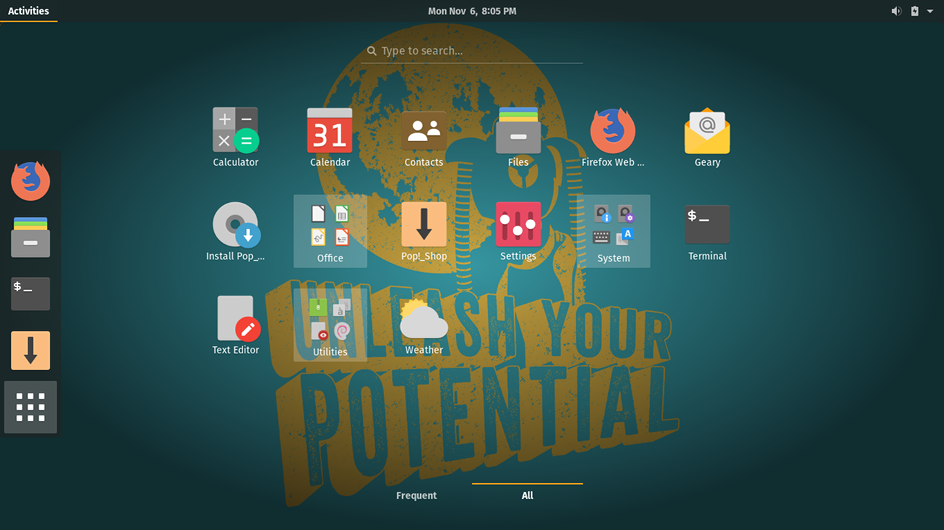 Pop!_OS desktop screenshot: 17.10 live desktop