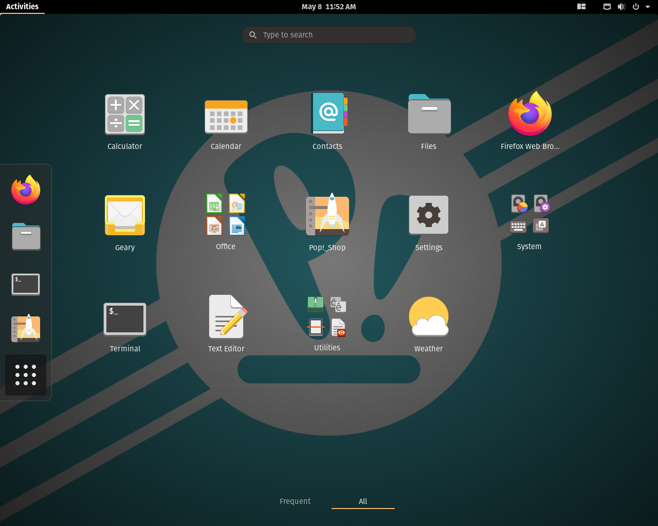Pop!_OS desktop screenshot: 20.04 applications