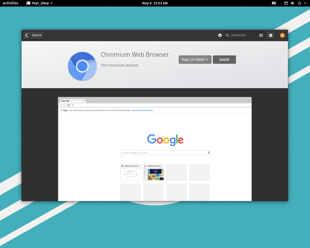 Pop!_OS desktop screenshot: 20.04 sources