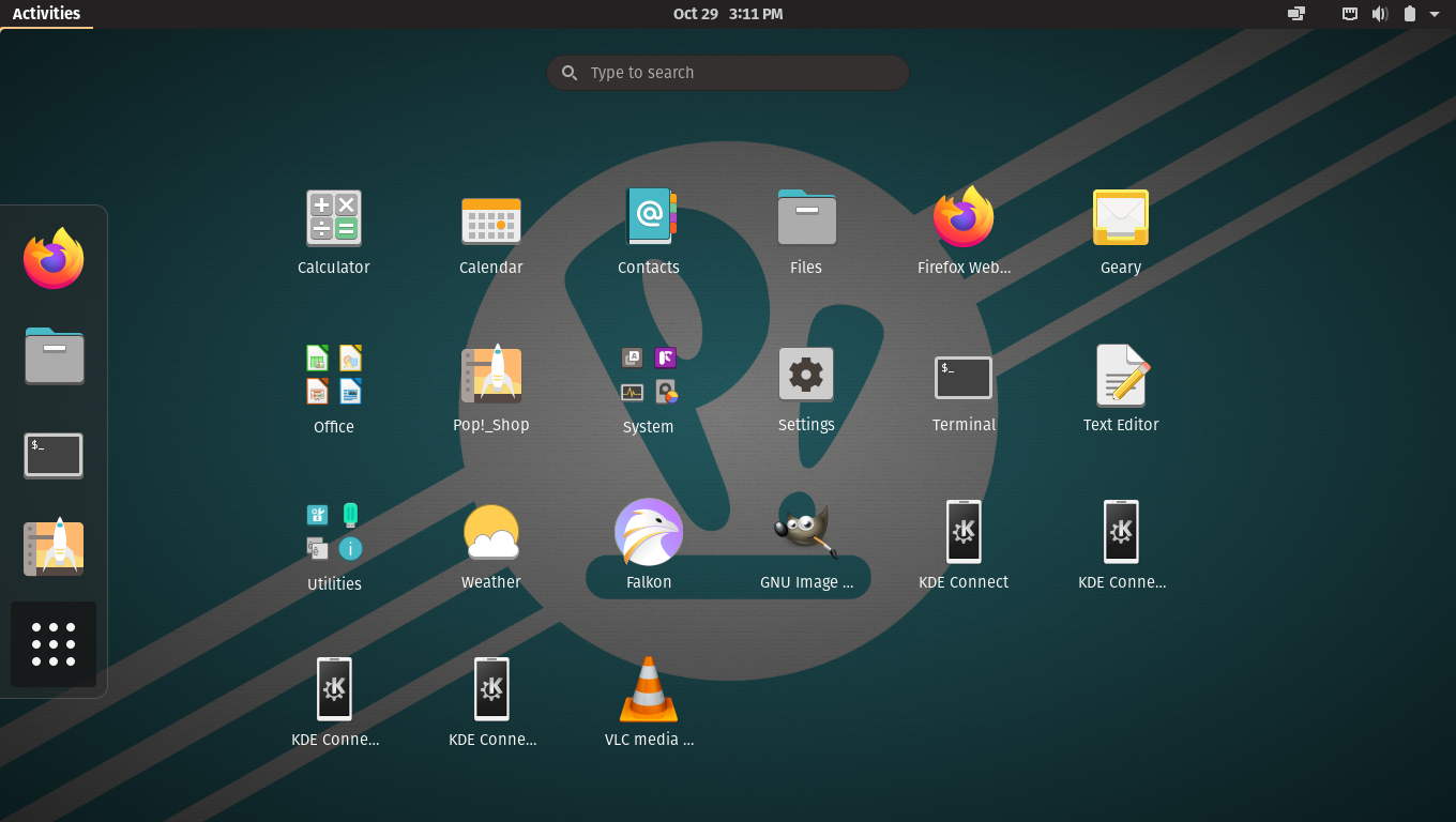 Pop!_OS desktop screenshot: 20.10 applications
