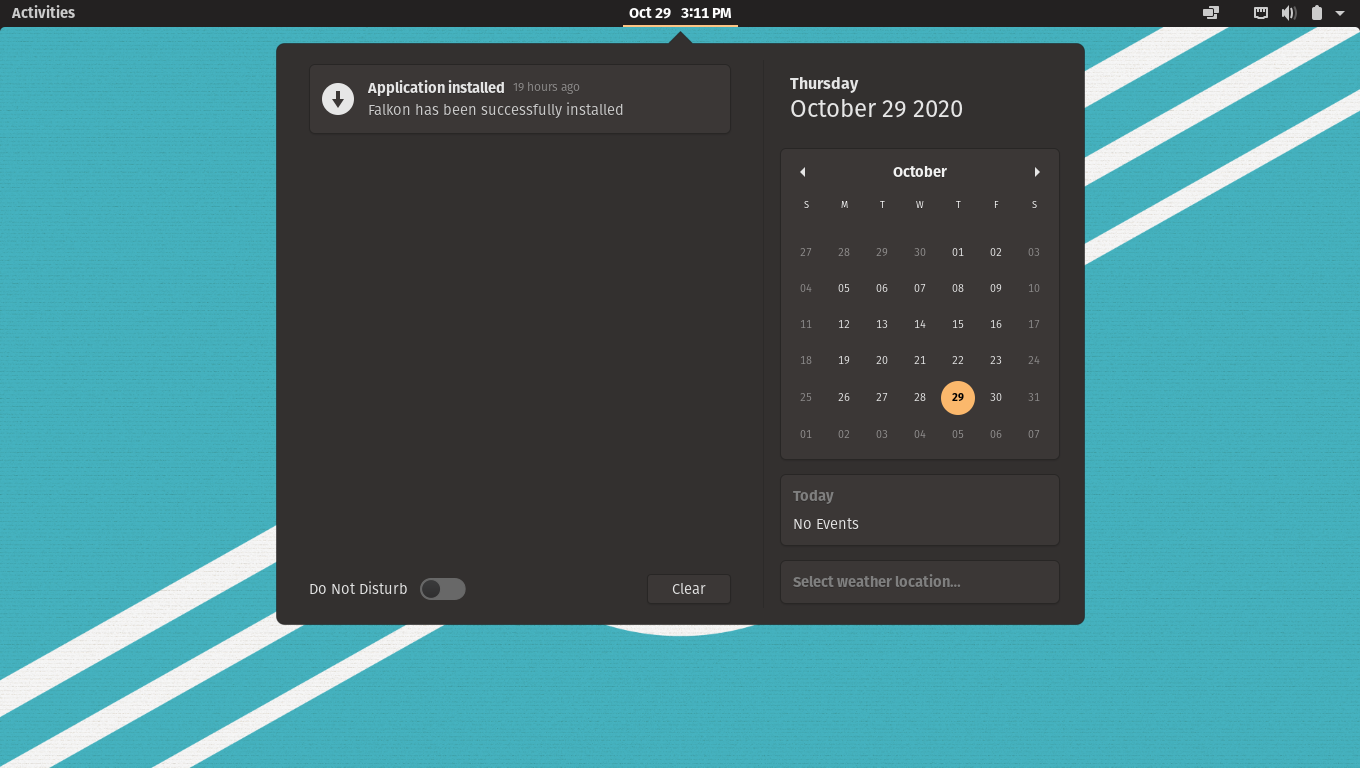 Pop!_OS desktop screenshot: 20.10 notification