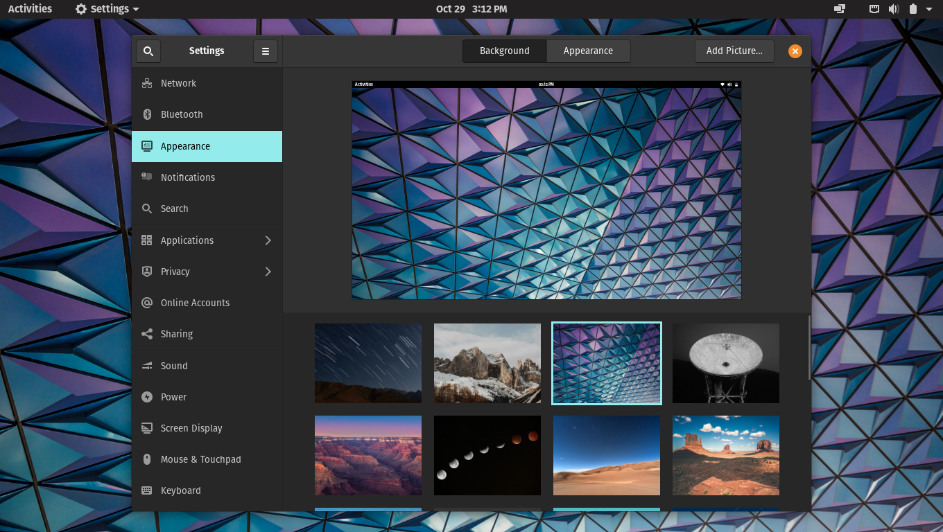Pop!_OS desktop screenshot: 20.10 settings