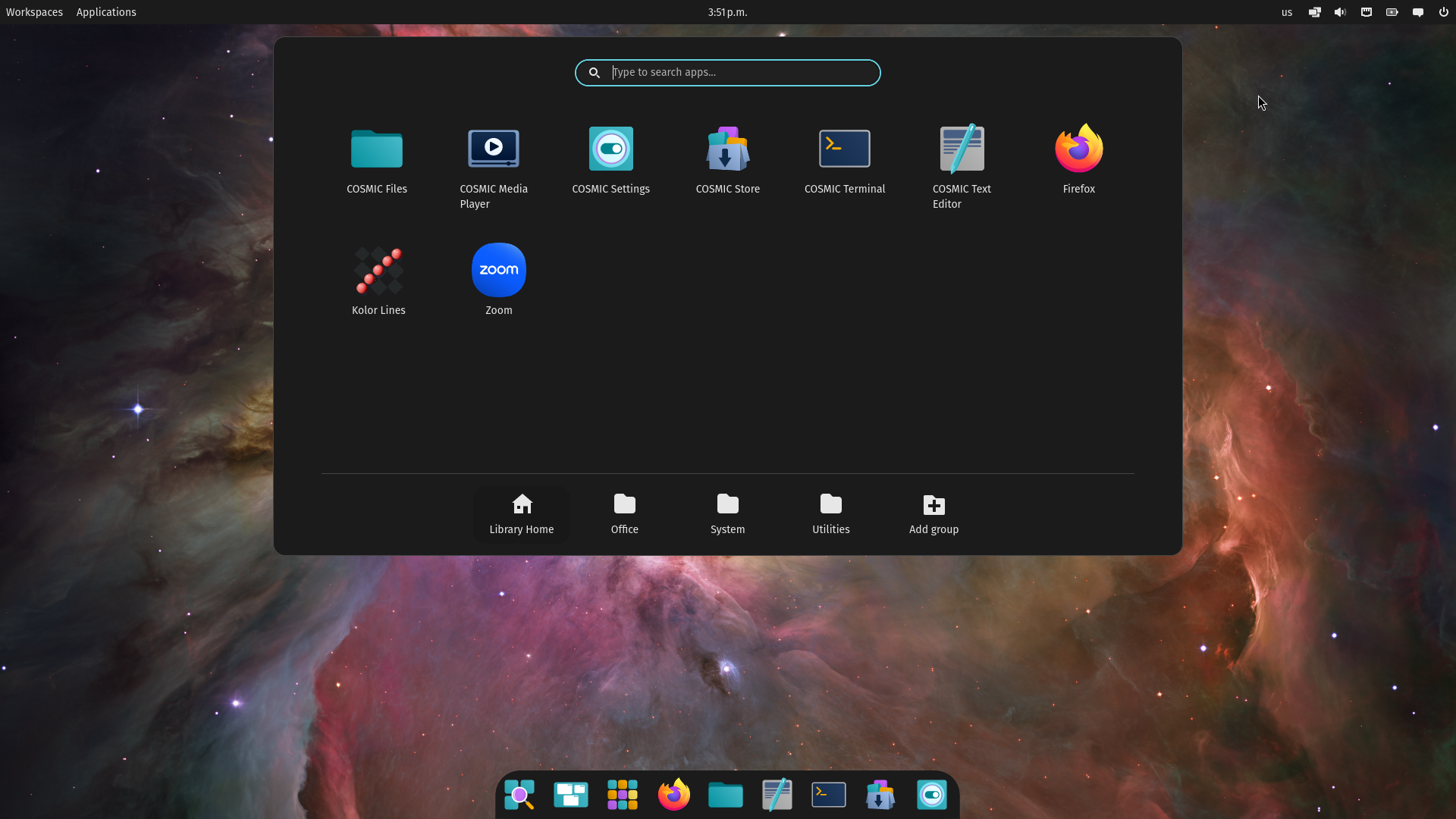 Pop!_OS desktop screenshot: 24.04 alpha5 menu