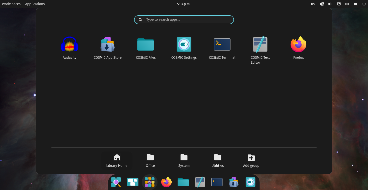 Pop!_OS desktop screenshot: 24.04 menu
