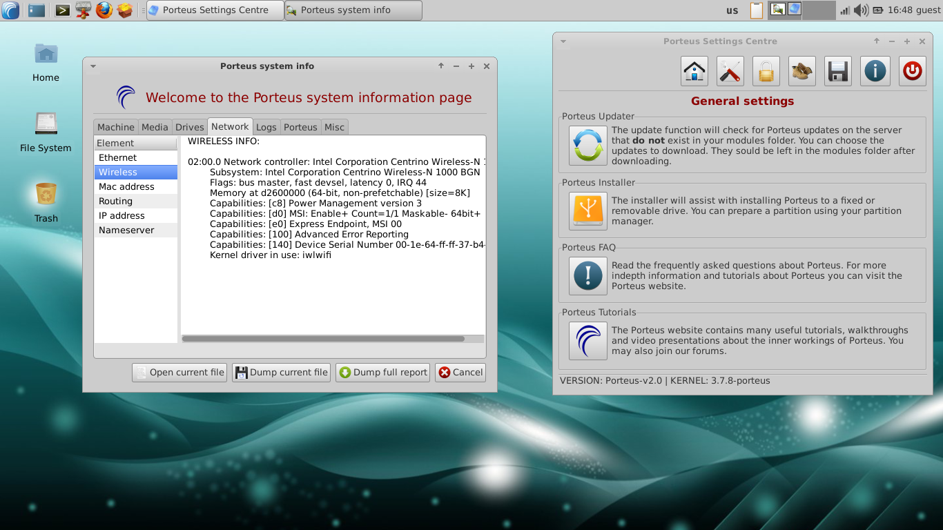 Porteus desktop screenshot: 2.0 settings