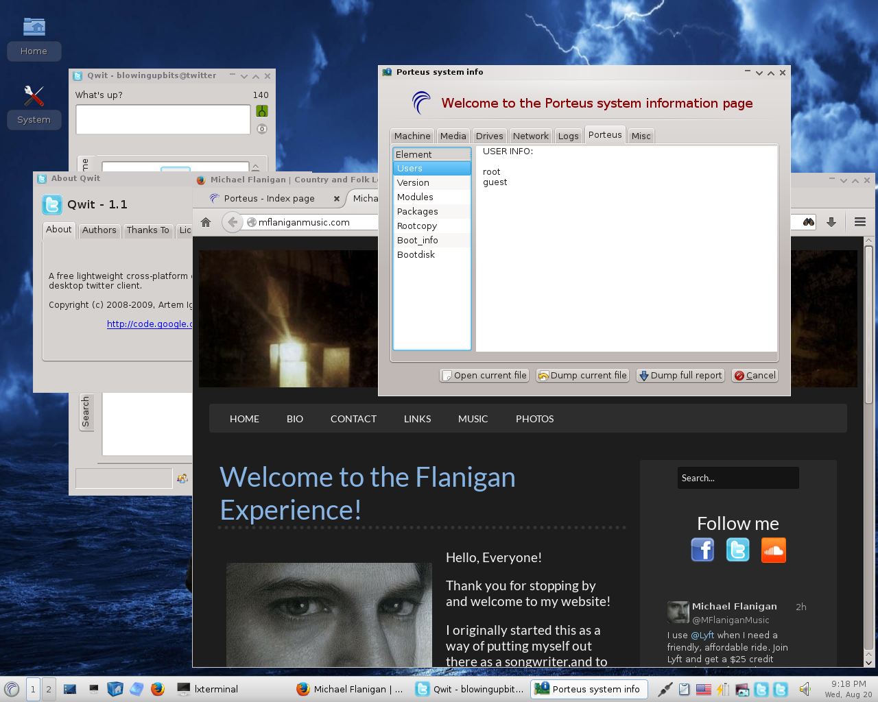 Porteus desktop screenshot: 3.0.1 info