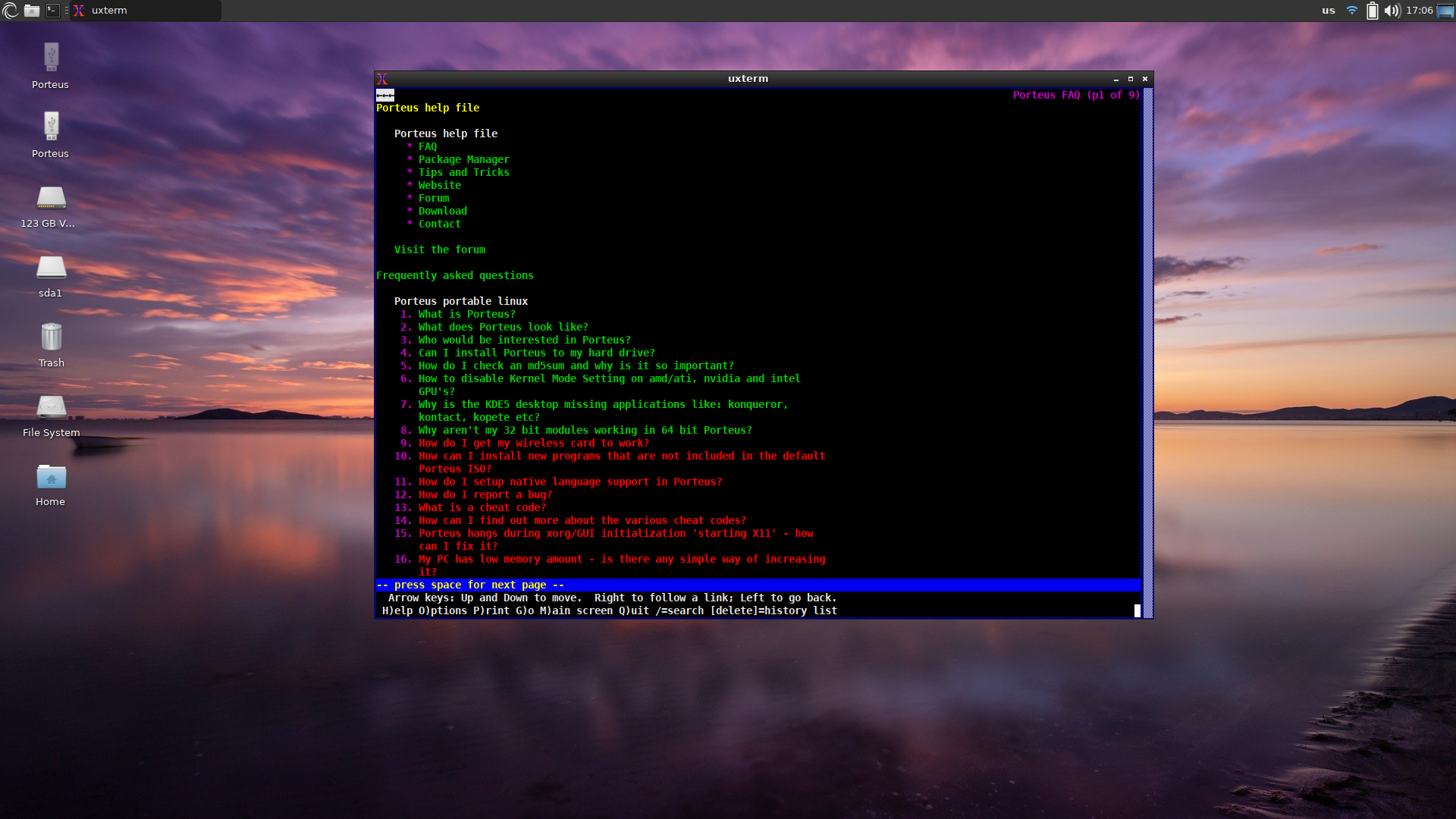 Porteus desktop screenshot: 5.0 faq