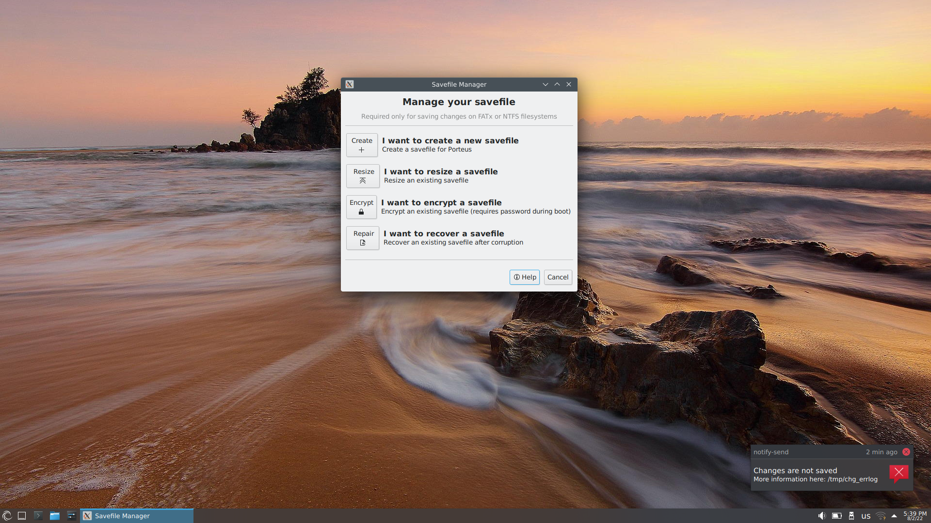 Porteus desktop screenshot: 5.0 savefile