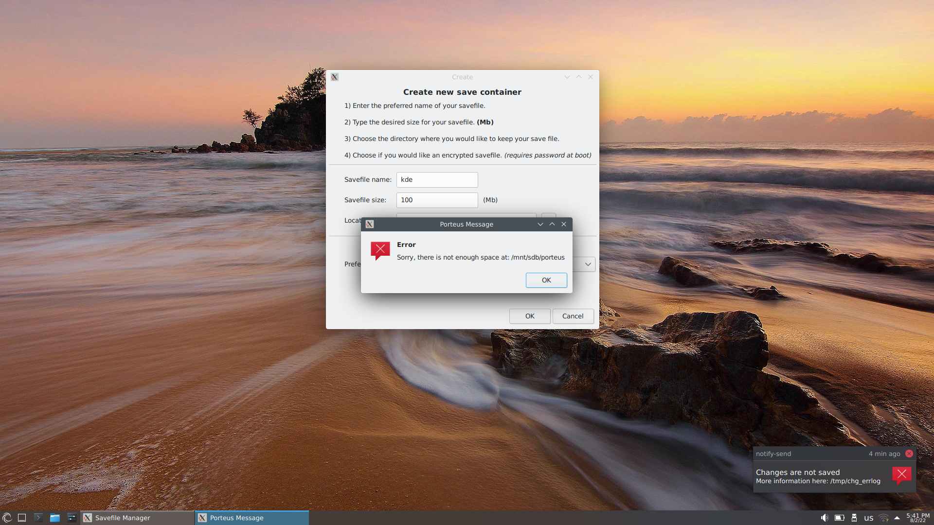 Porteus desktop screenshot: 5.0 space