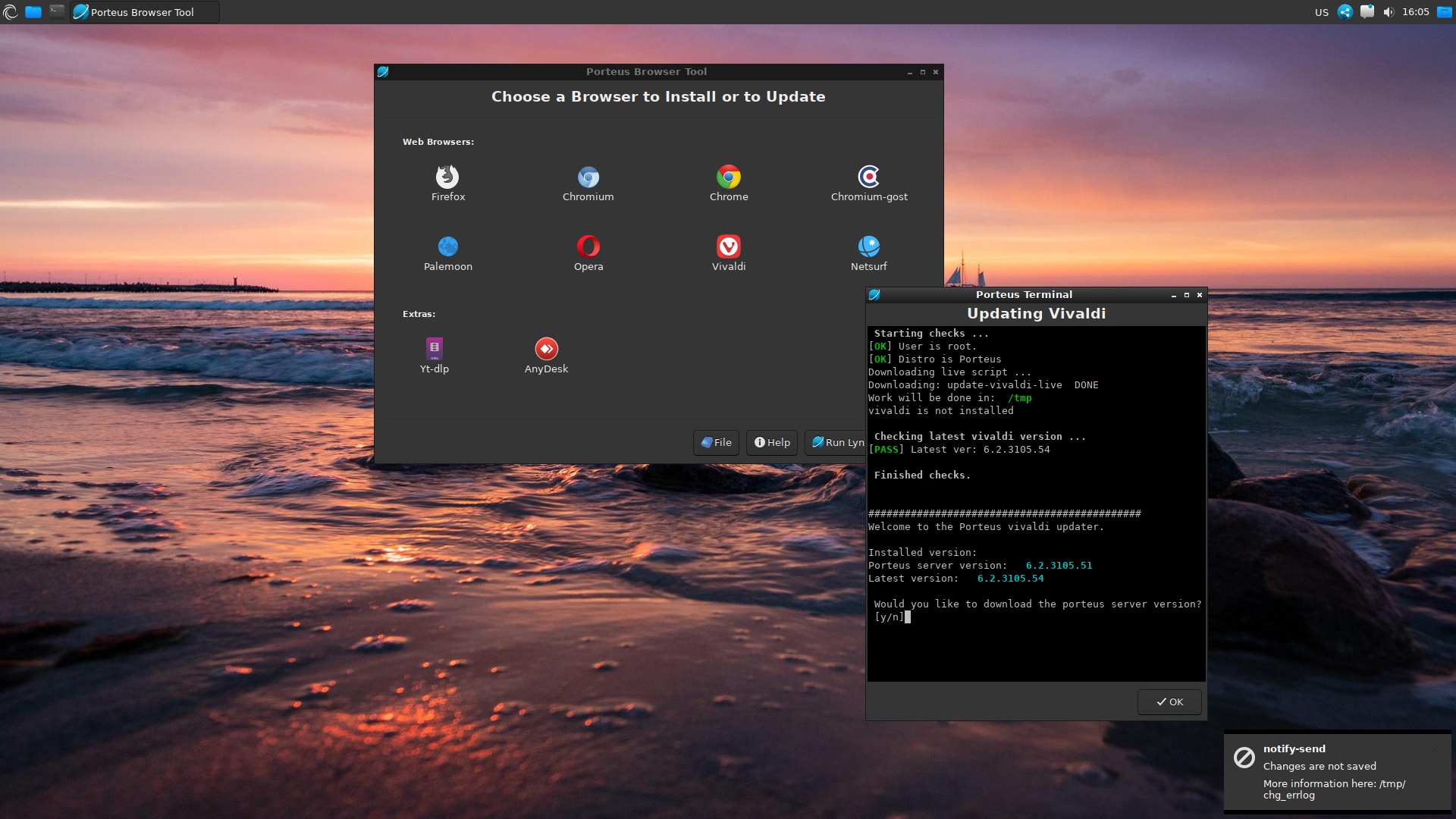 Porteus desktop screenshot: 5.01 browsers