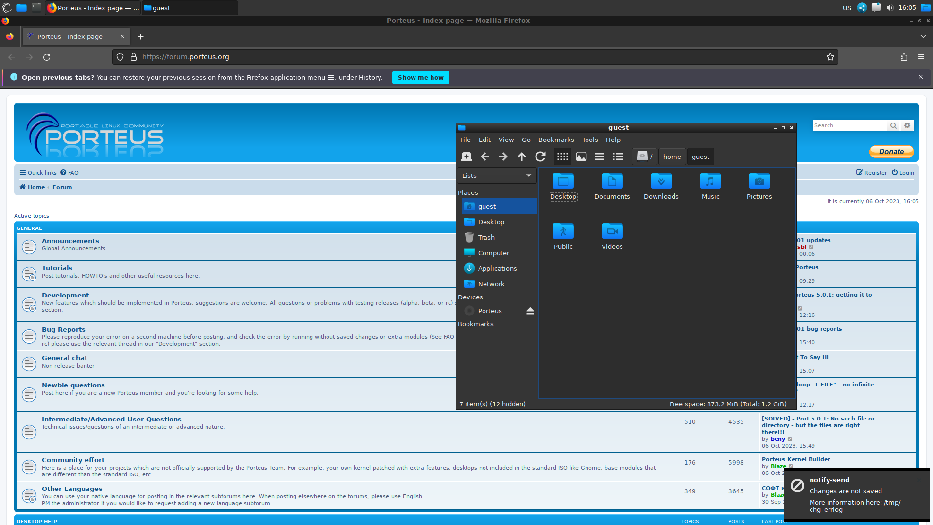 Porteus desktop screenshot: 5.01 firefox files