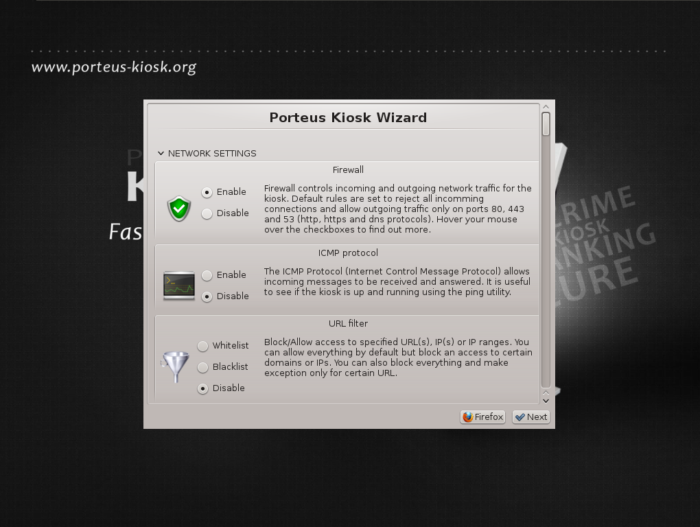 Porteus Kiosk desktop screenshot: 3.2.0 wizard