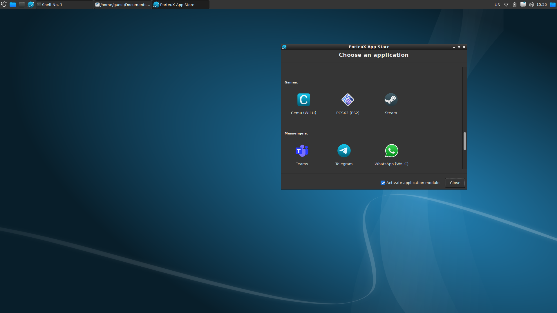 PorteuX desktop screenshot: 1.6 store