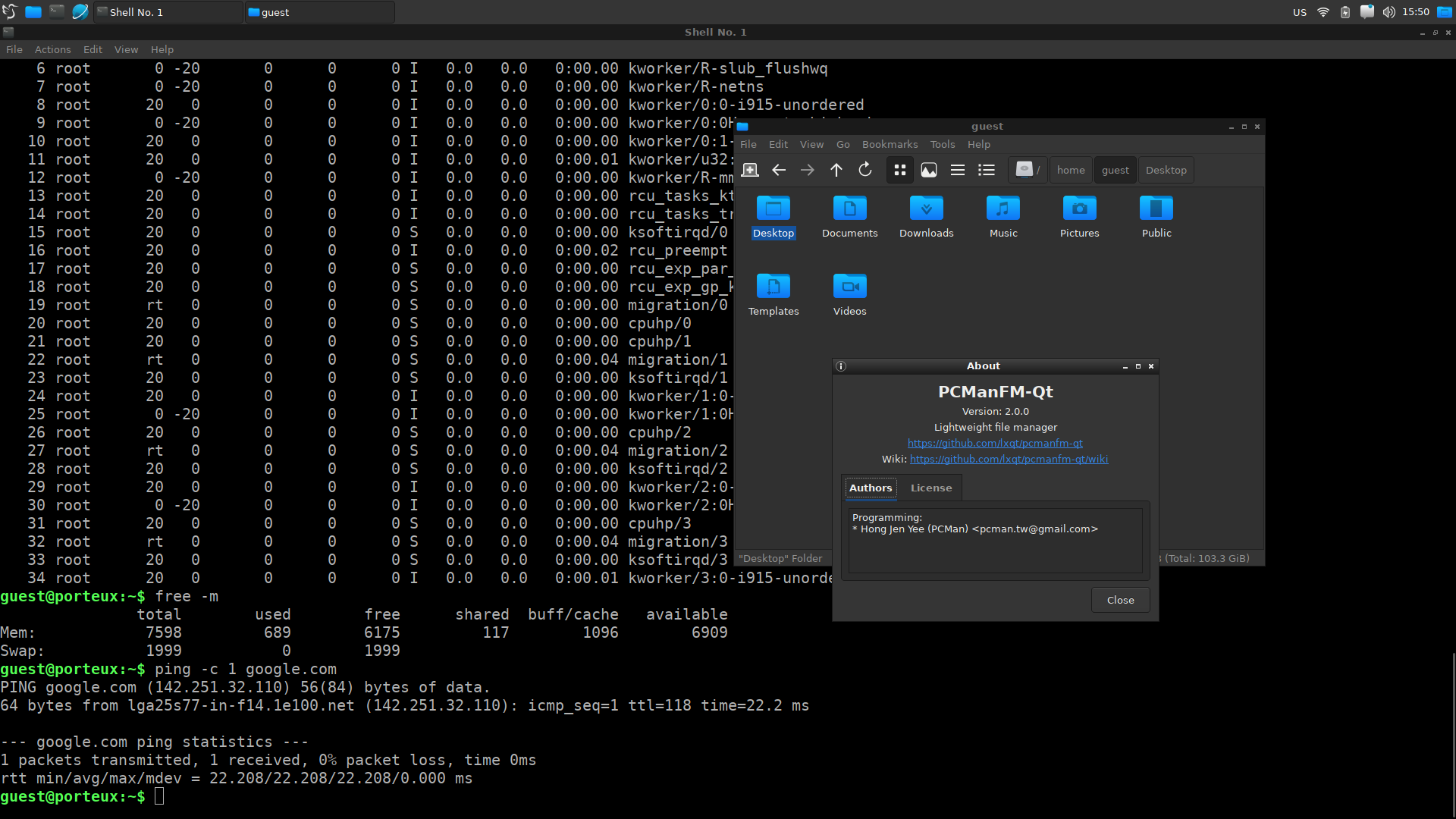 PorteuX desktop screenshot: 1.6 terminal