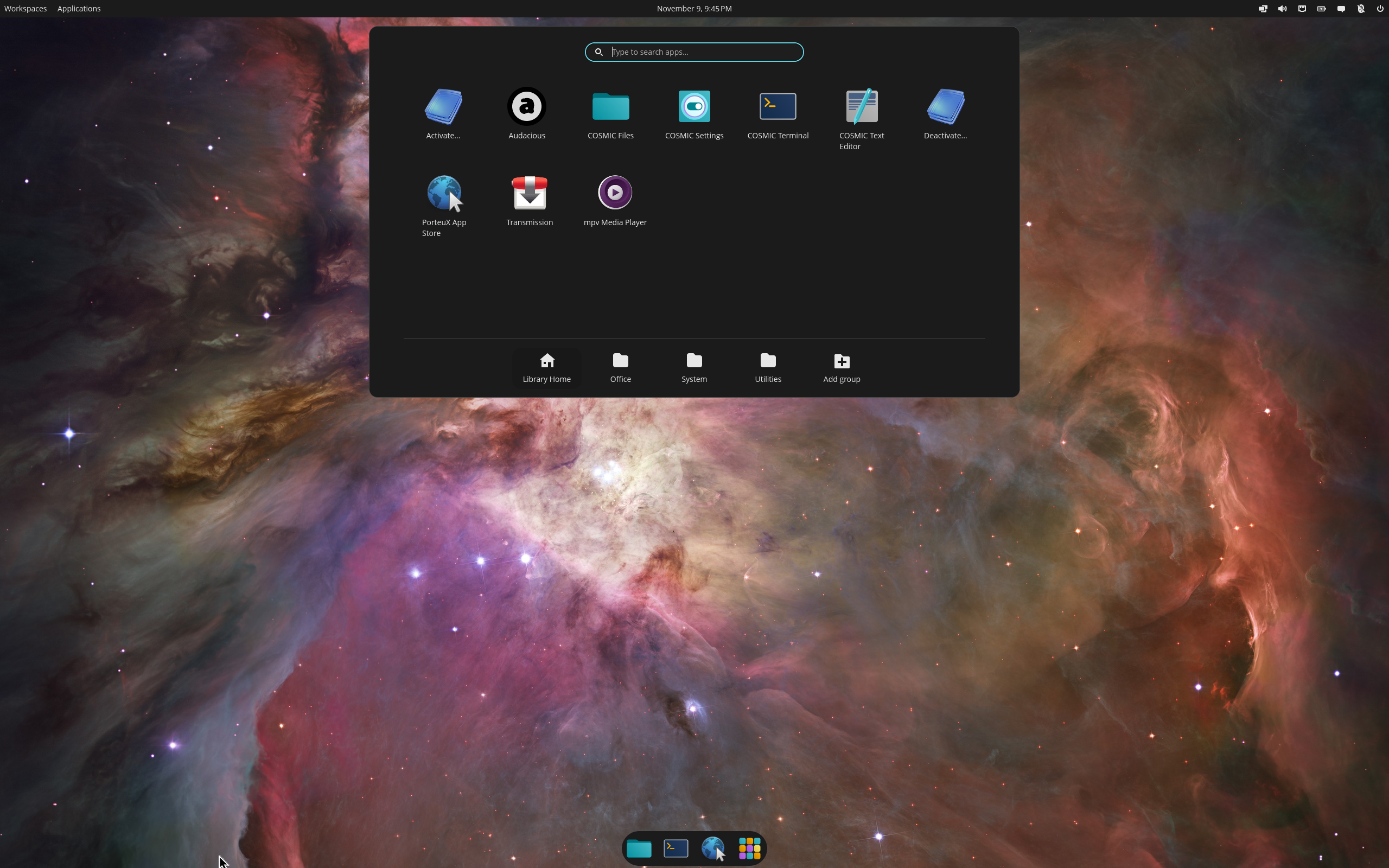 PorteuX desktop screenshot: 2.4 cosmic