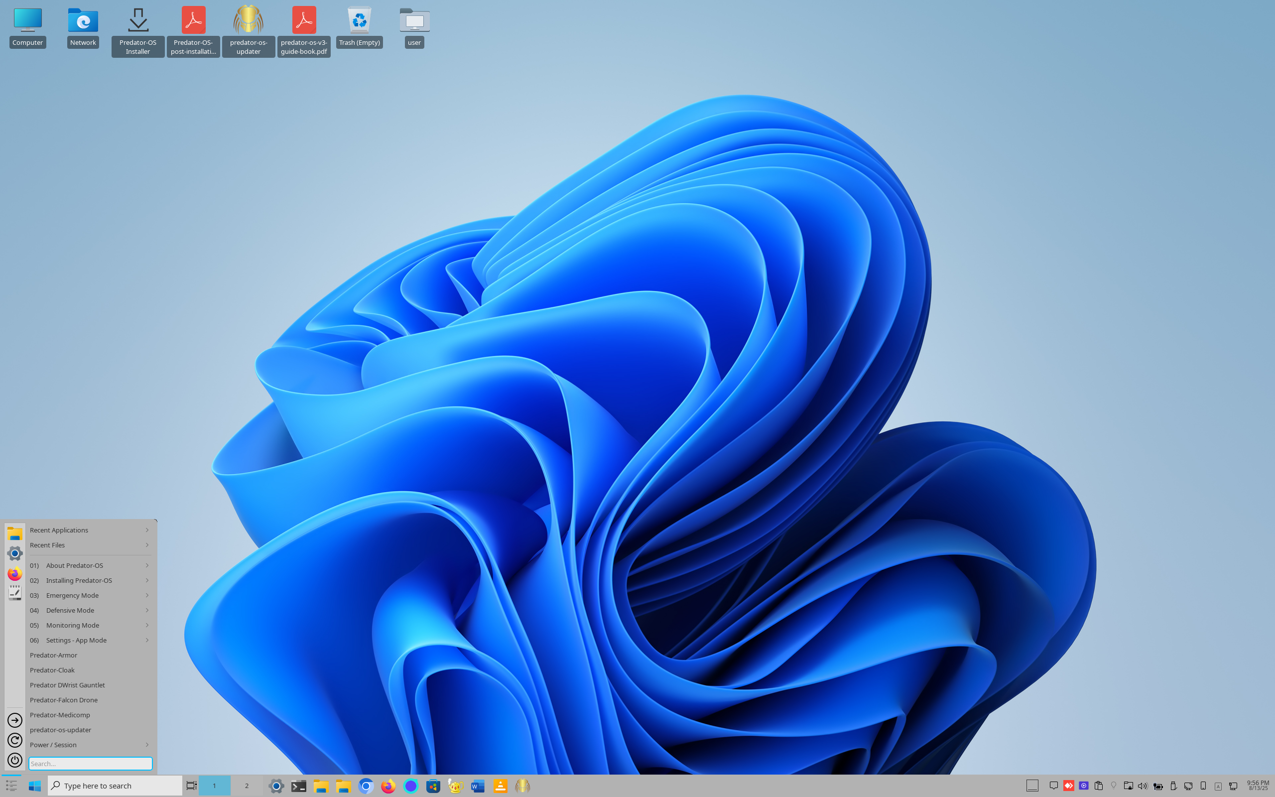 Predator-OS desktop screenshot: 3.5 windows
