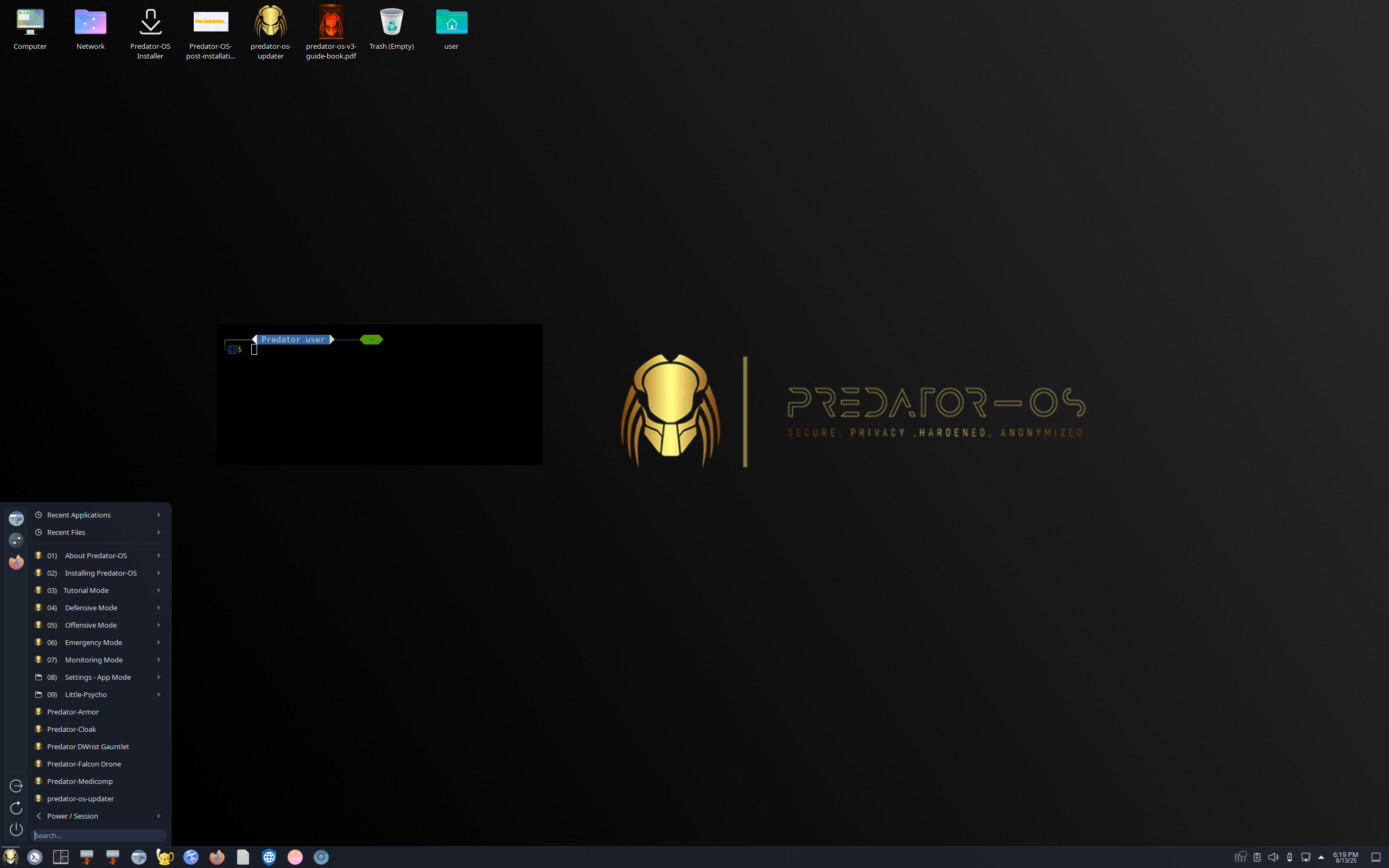 Predator-OS desktop screenshot: 3.5