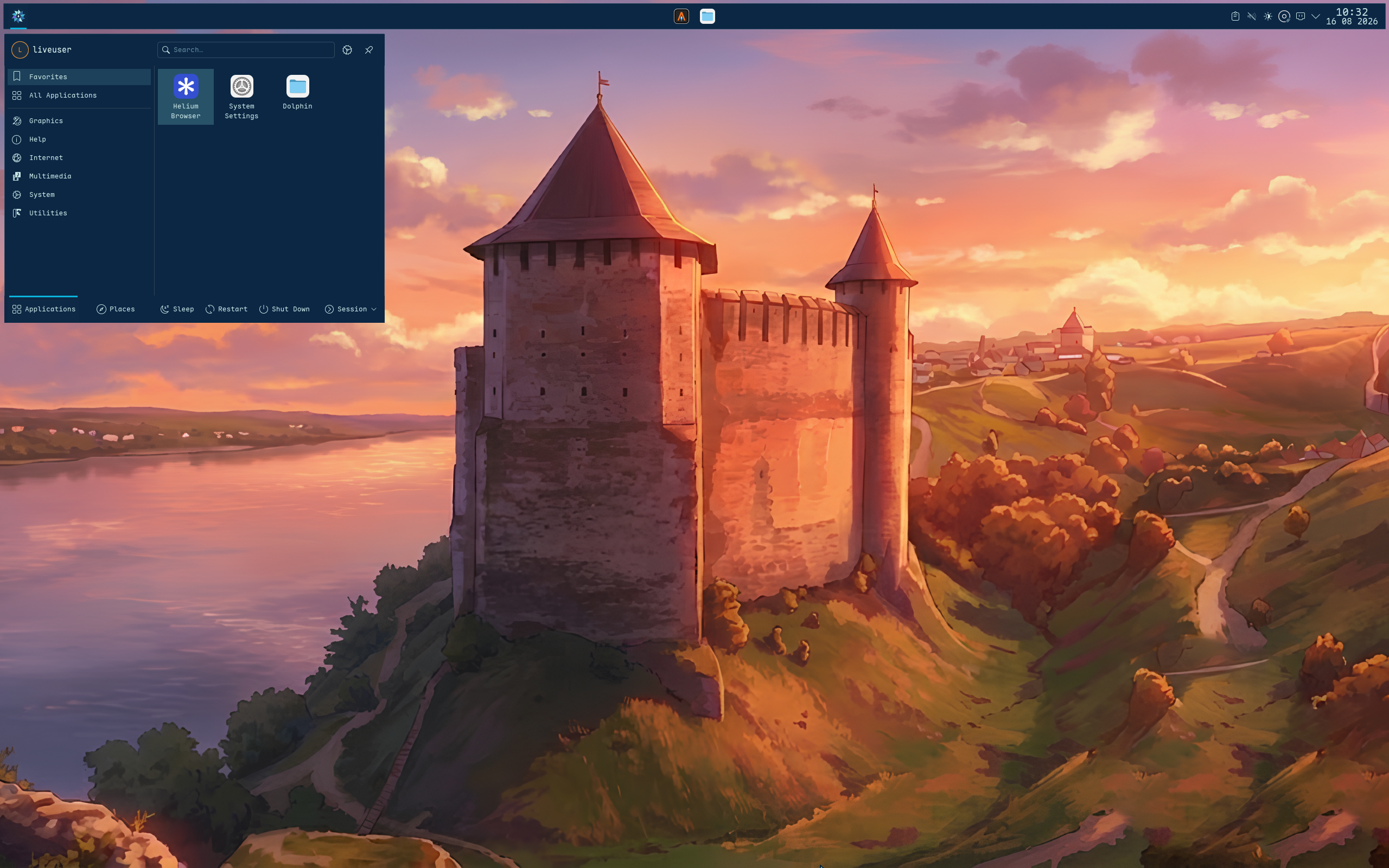PrismLinux desktop screenshot: 2026.08.15 kde