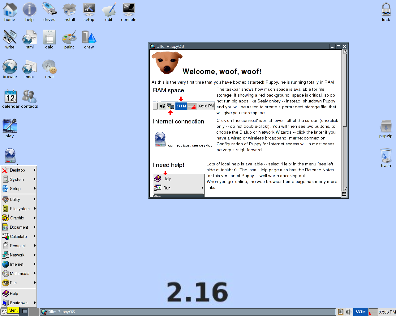 Puppy desktop screenshot: 2.16