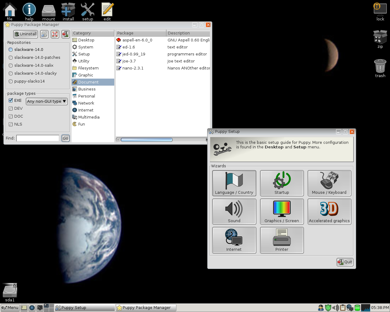 Puppy desktop screenshot: slacko 5.7 settings