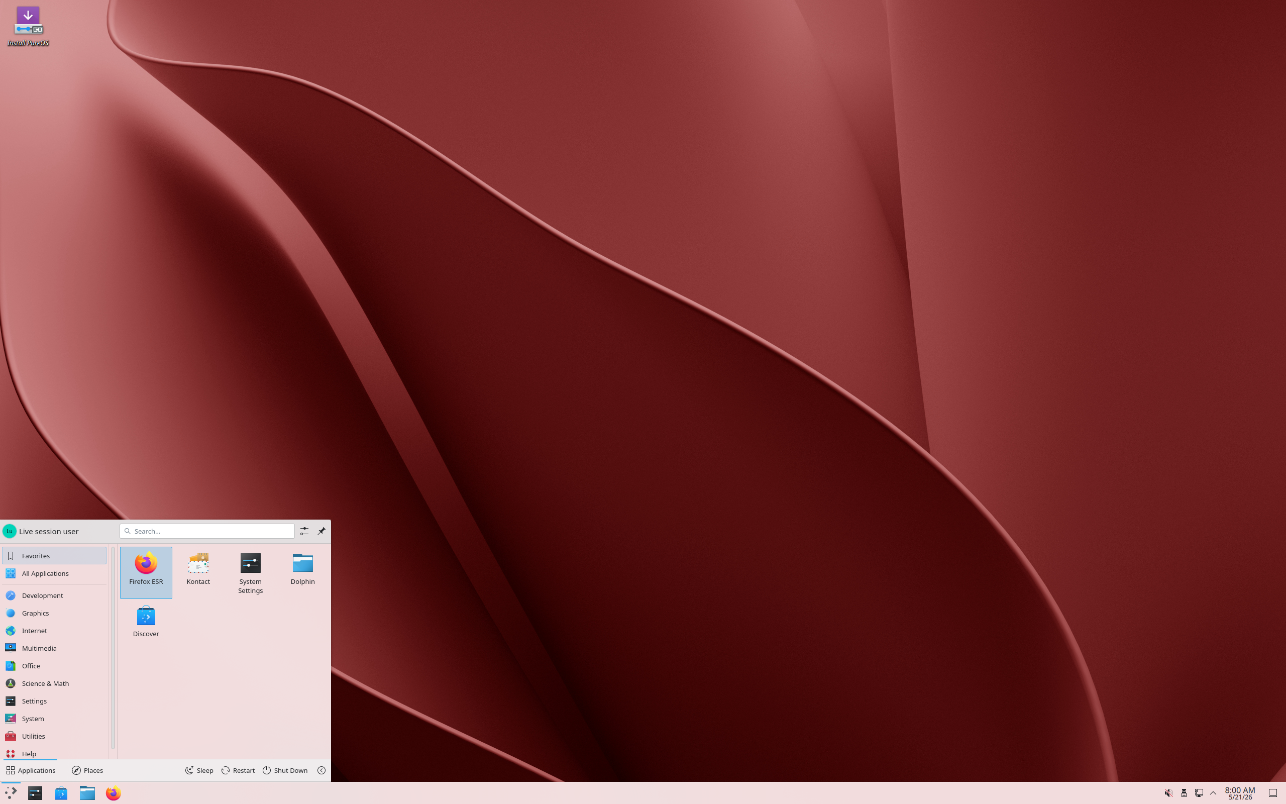 PureOS desktop screenshot: 11 kde