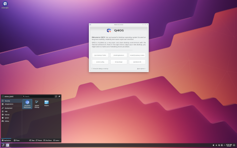 Q4OS desktop screenshot: Distribution overview