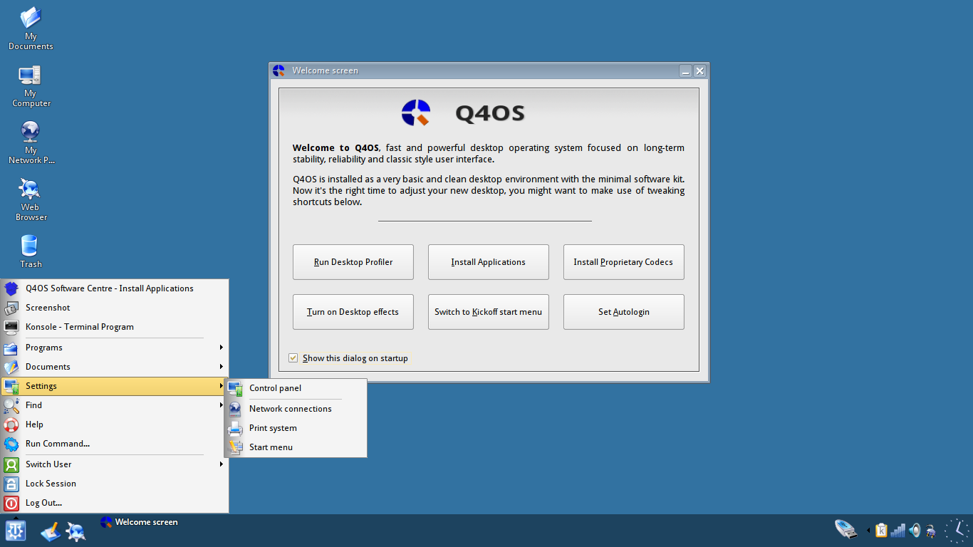 Q4OS desktop screenshot: 1.4.4