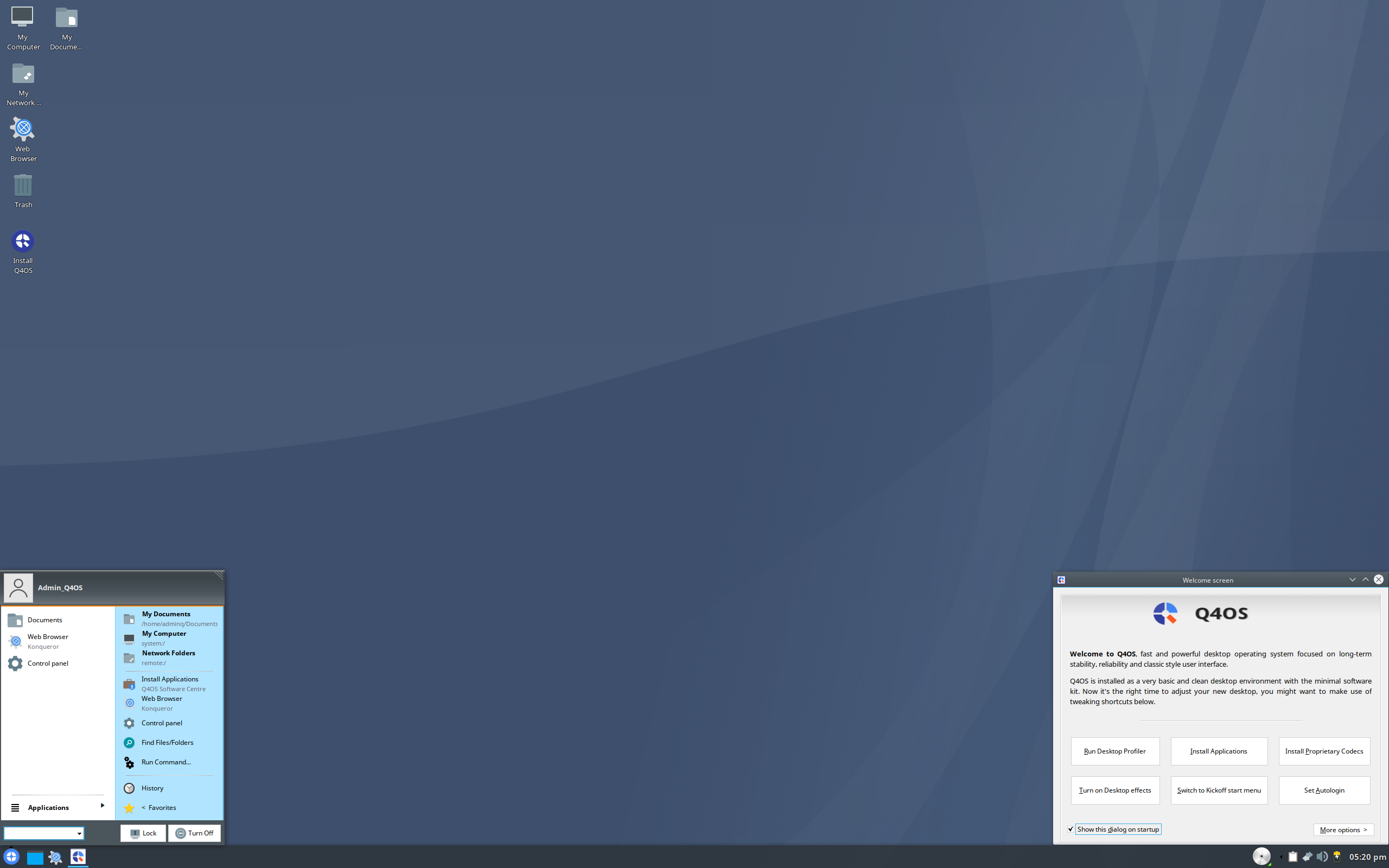 Q4OS desktop screenshot: 3.12 tde