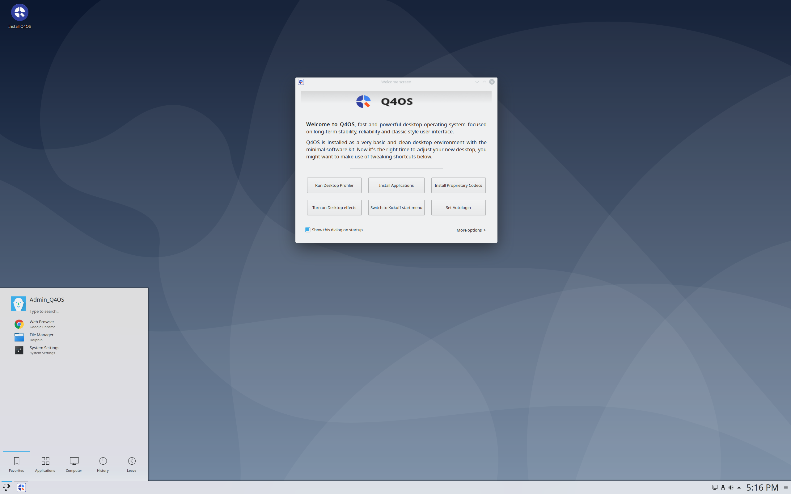 Q4OS desktop screenshot: 3.12