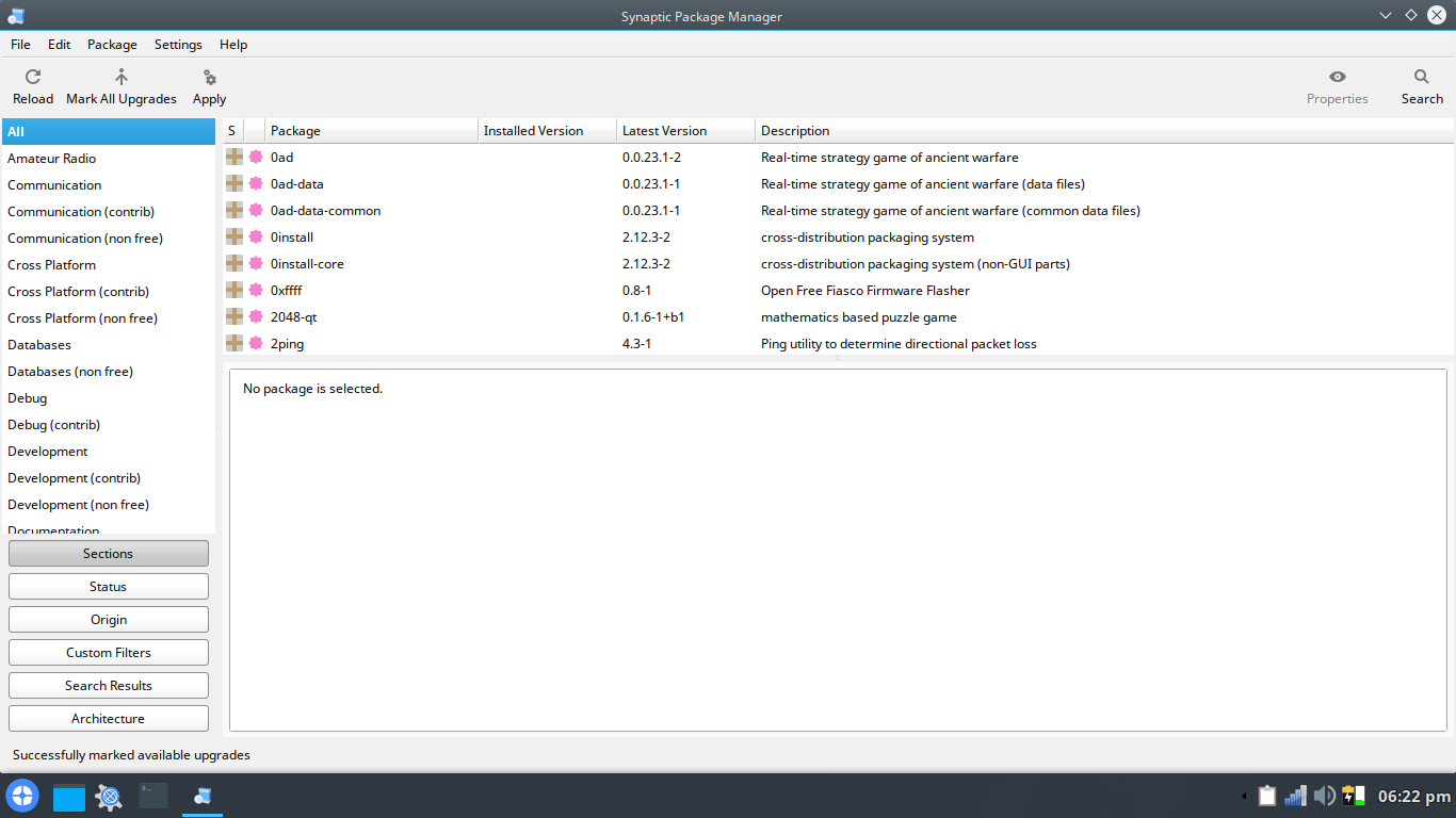 Q4OS desktop screenshot: 3.8 synaptic