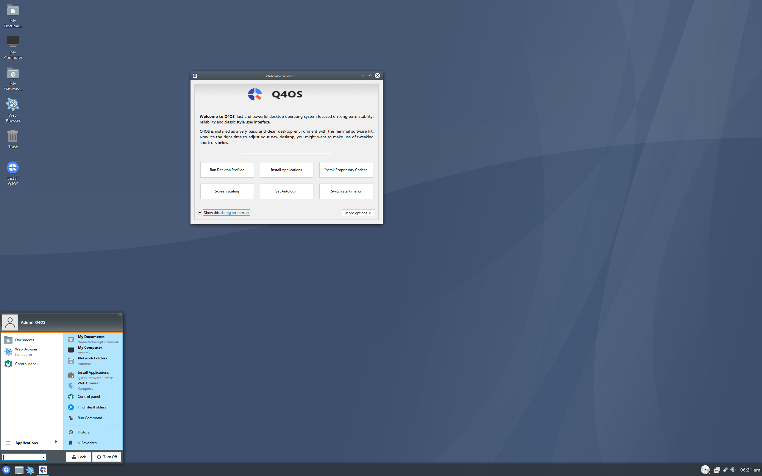 Q4OS desktop screenshot: 6.1 tde