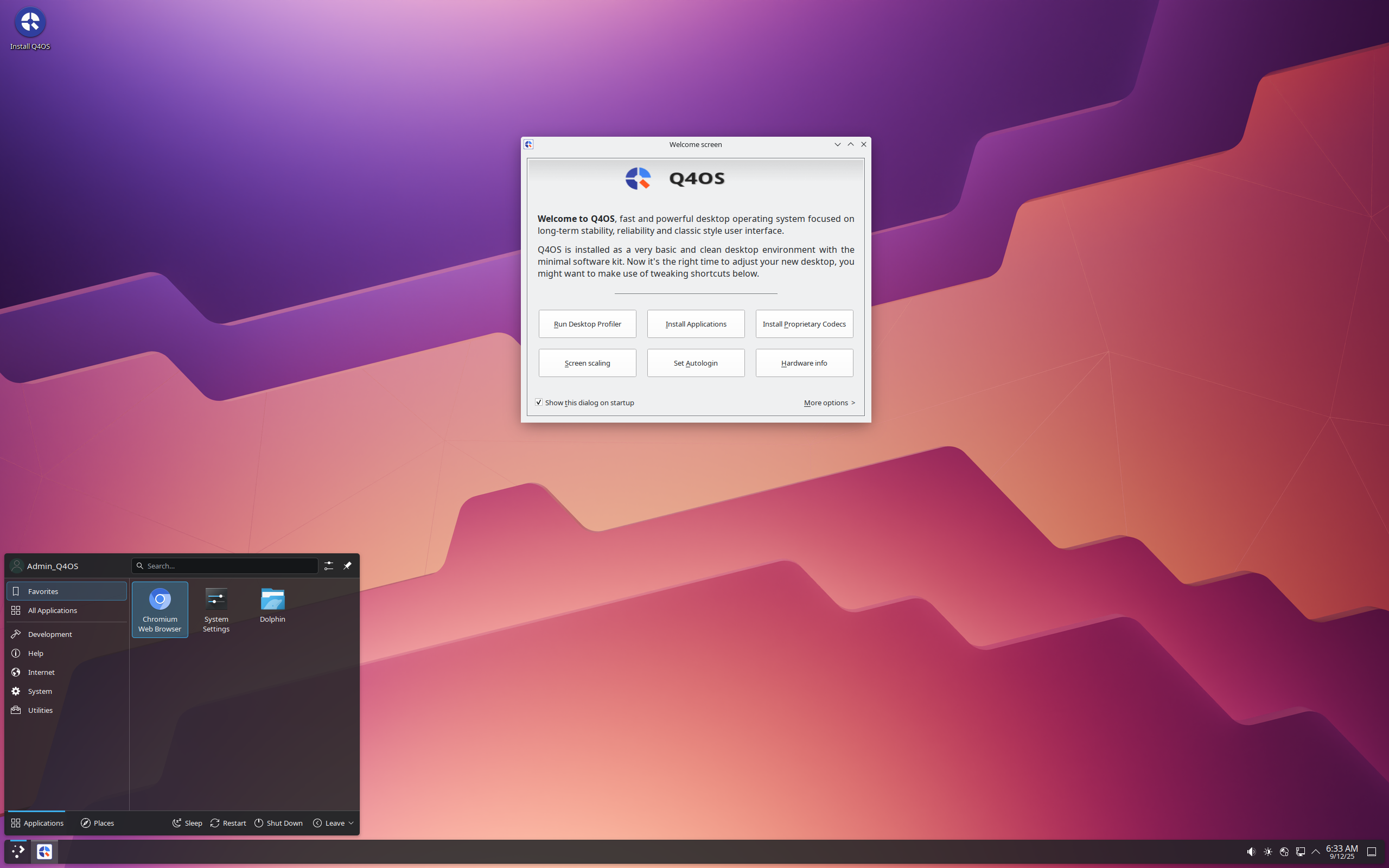 Q4OS desktop screenshot: 6.1