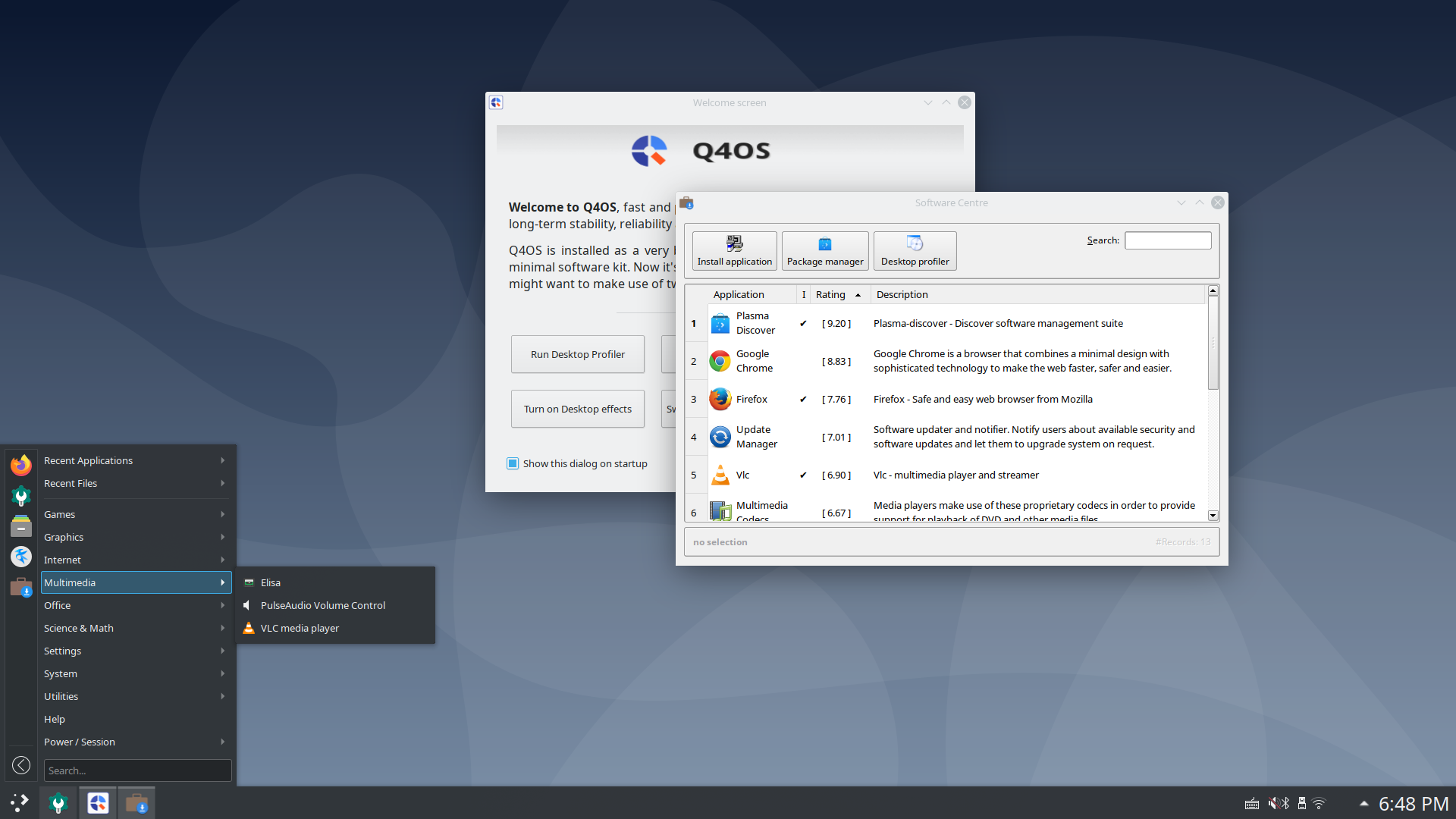 Quarkos desktop screenshot: 21.10.2 applications