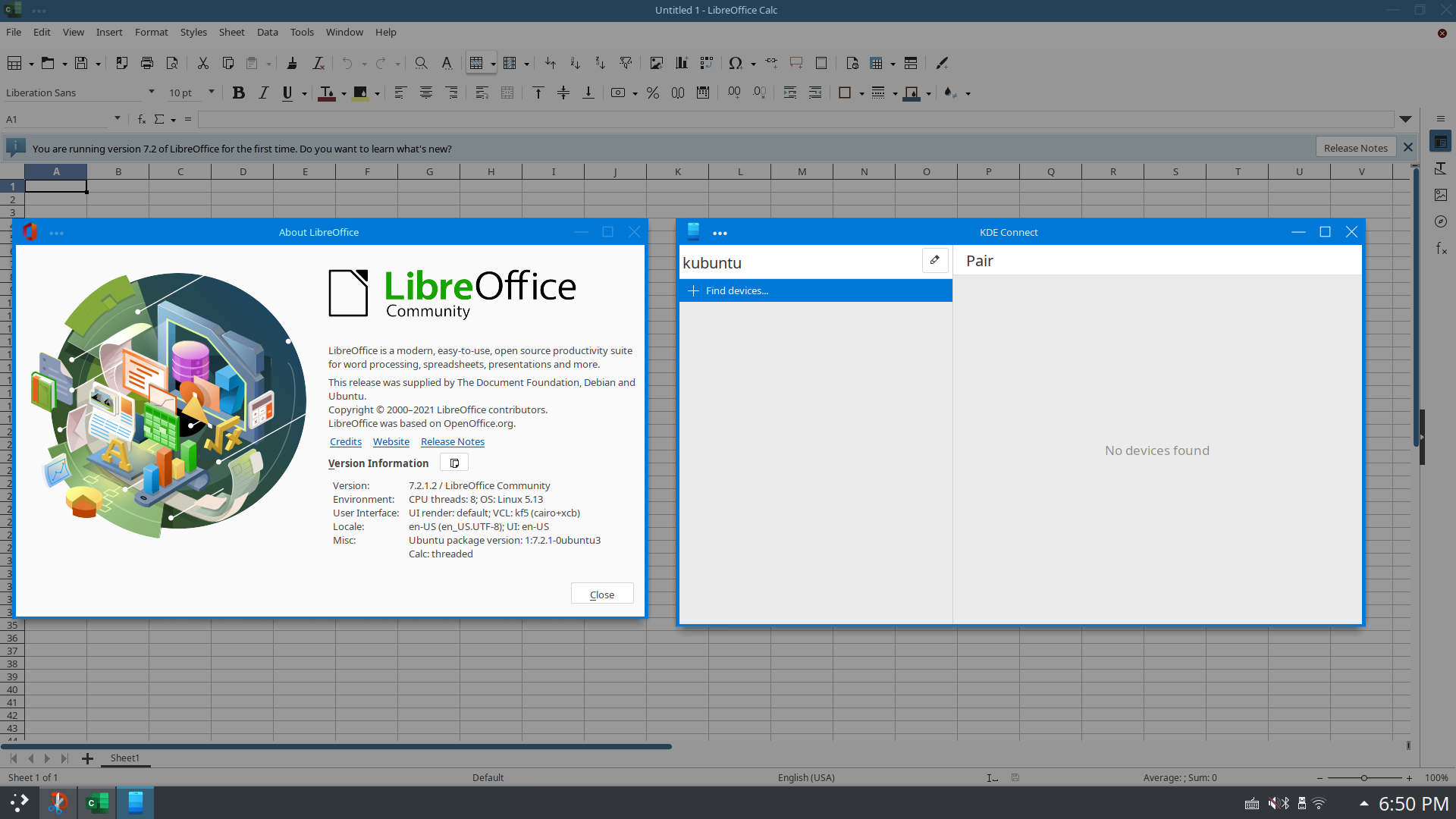 Quarkos desktop screenshot: 21.10.2 libreoffice