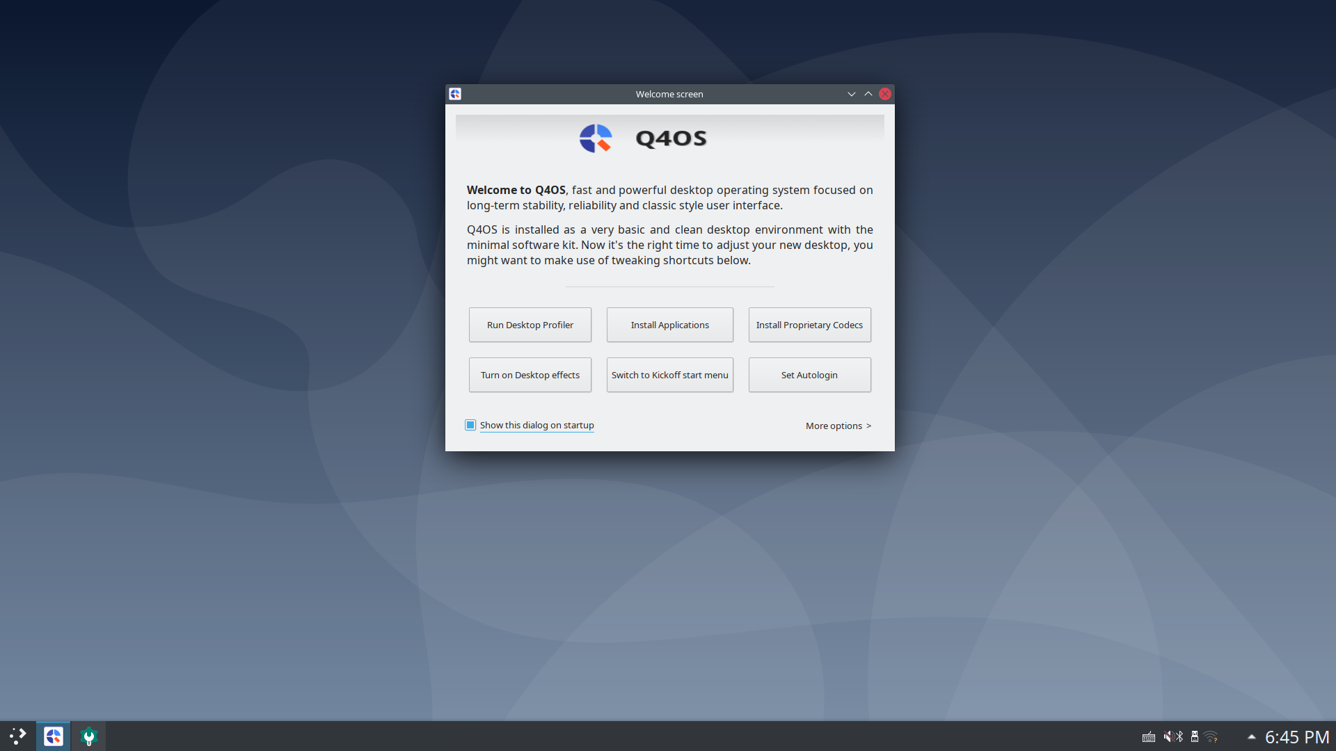 Quarkos desktop screenshot: 21.10.2 welcome