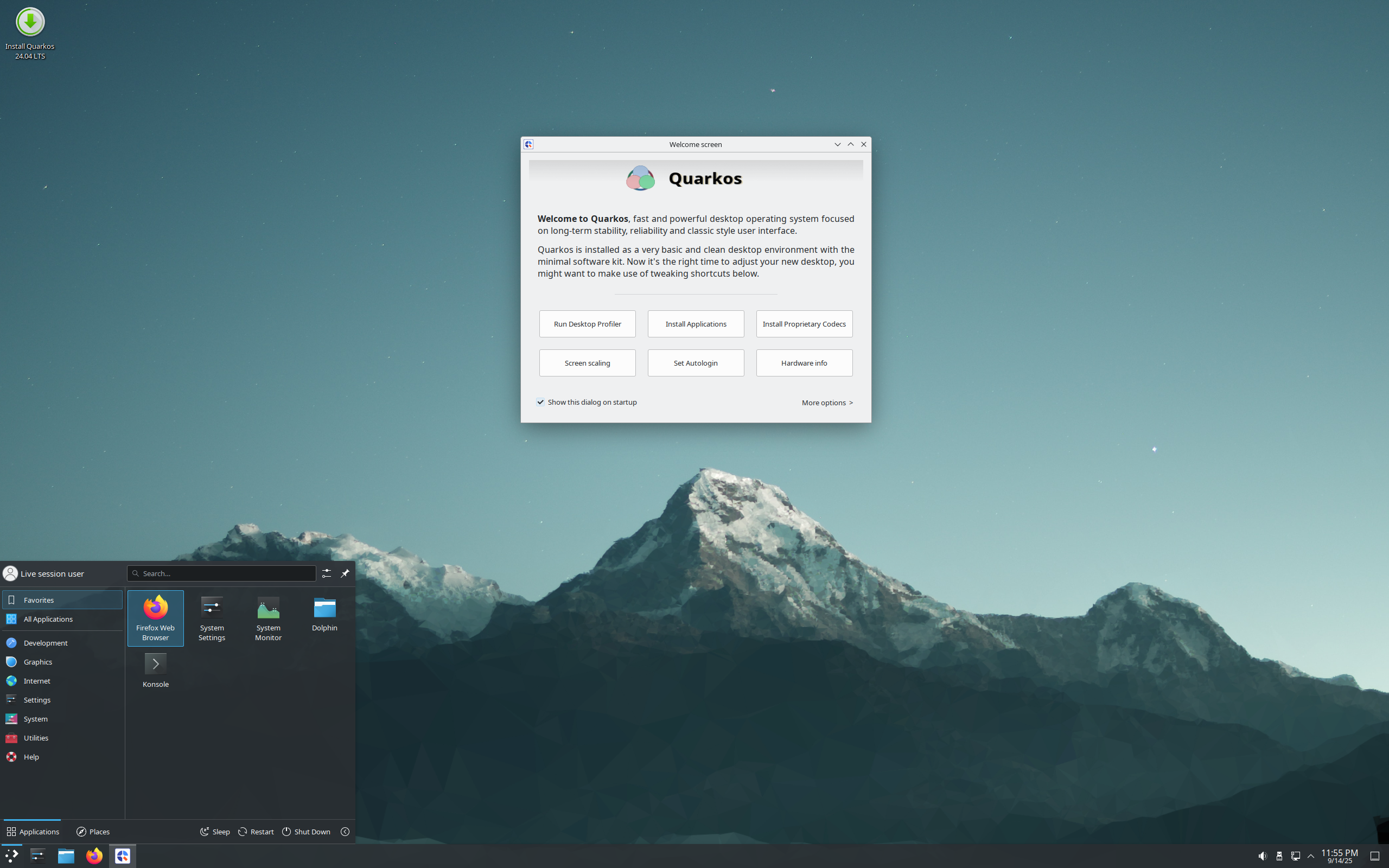 Quarkos desktop screenshot: 24.04