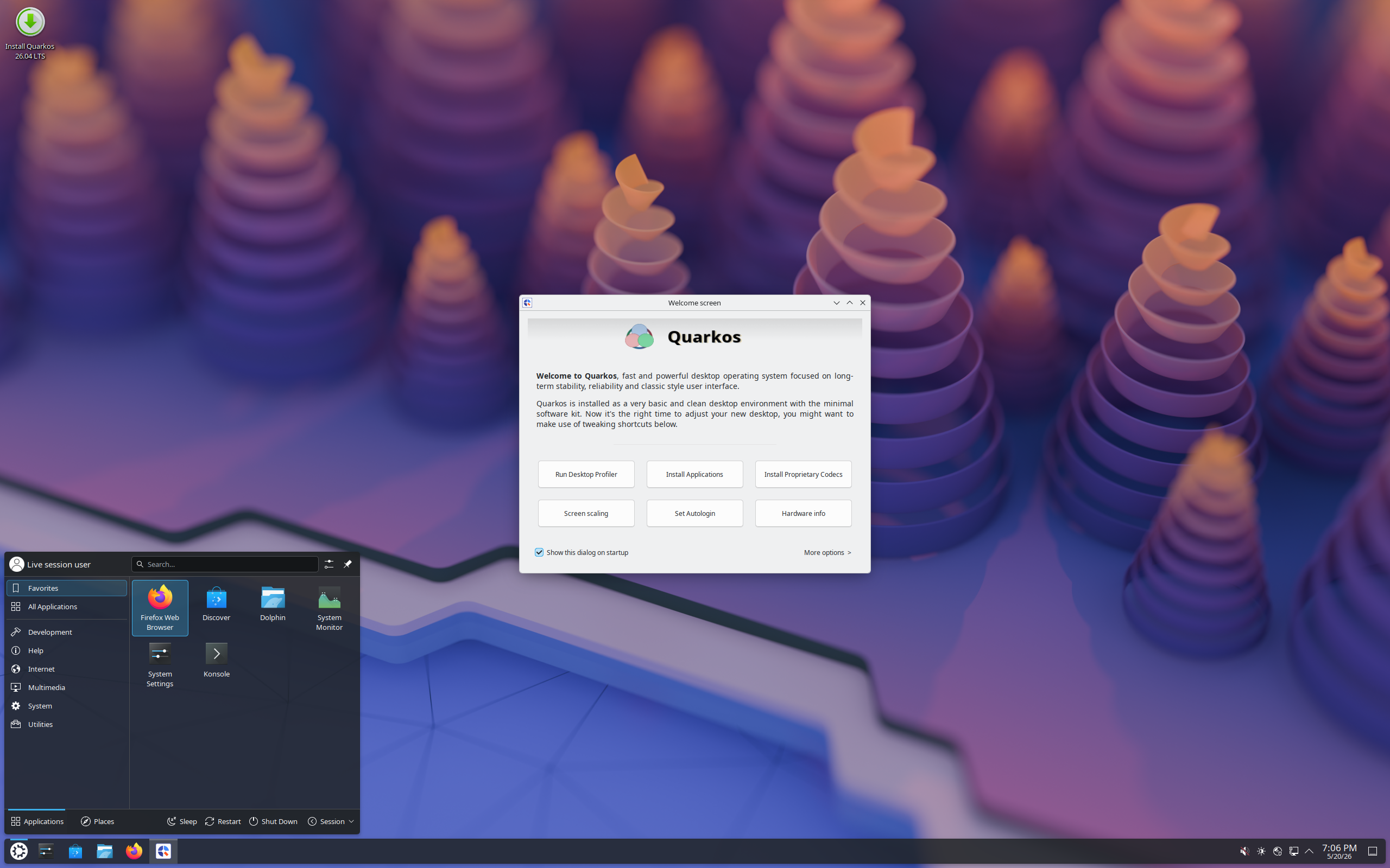 Quarkos desktop screenshot: 26.04 r1