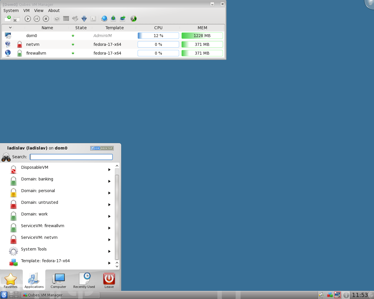 Qubes desktop screenshot: 1.0
