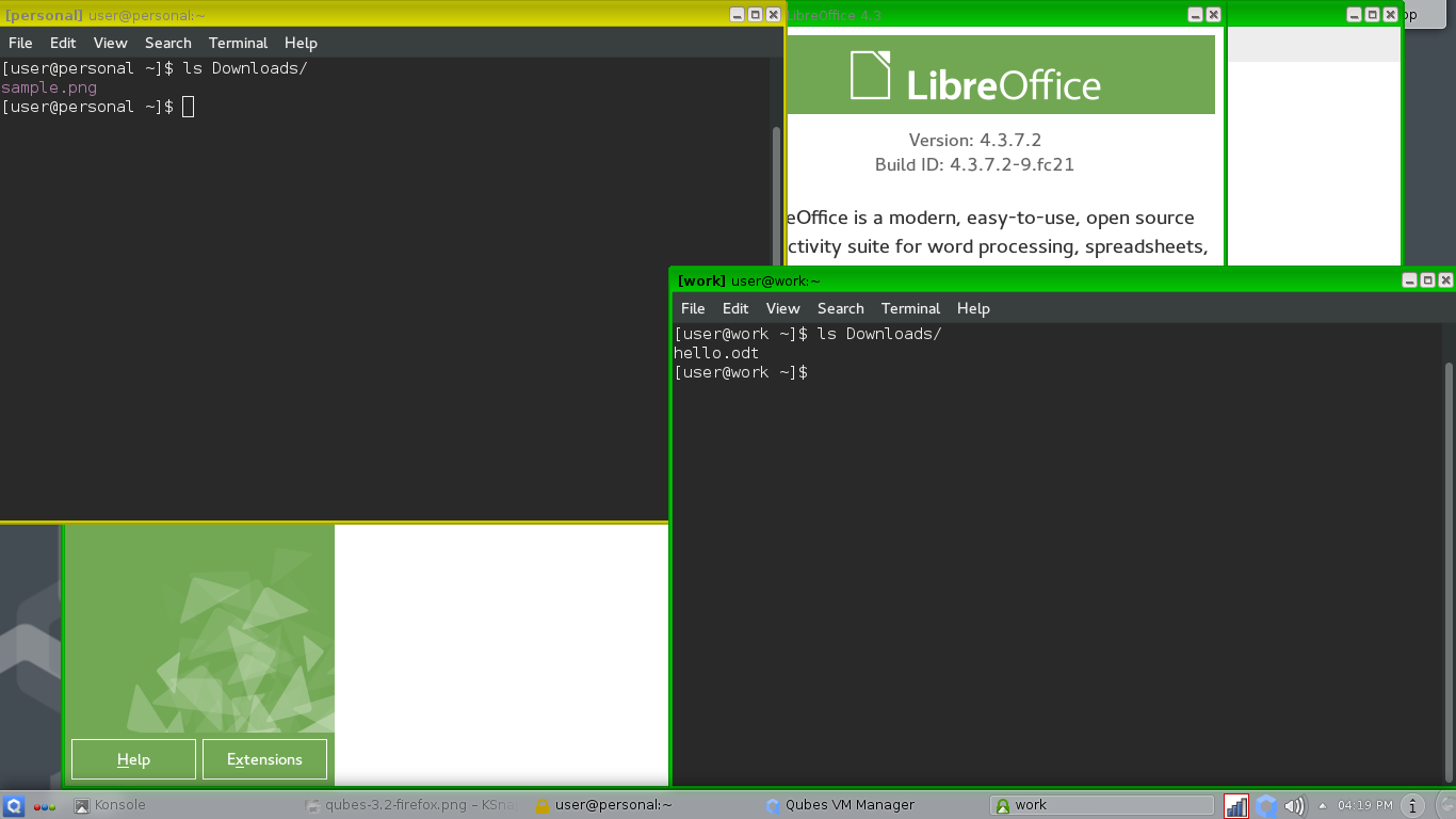 Qubes desktop screenshot: 3.1 downloads