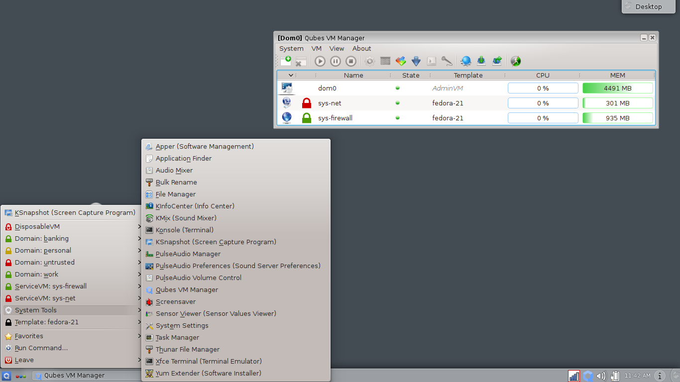 Qubes desktop screenshot: 3.1