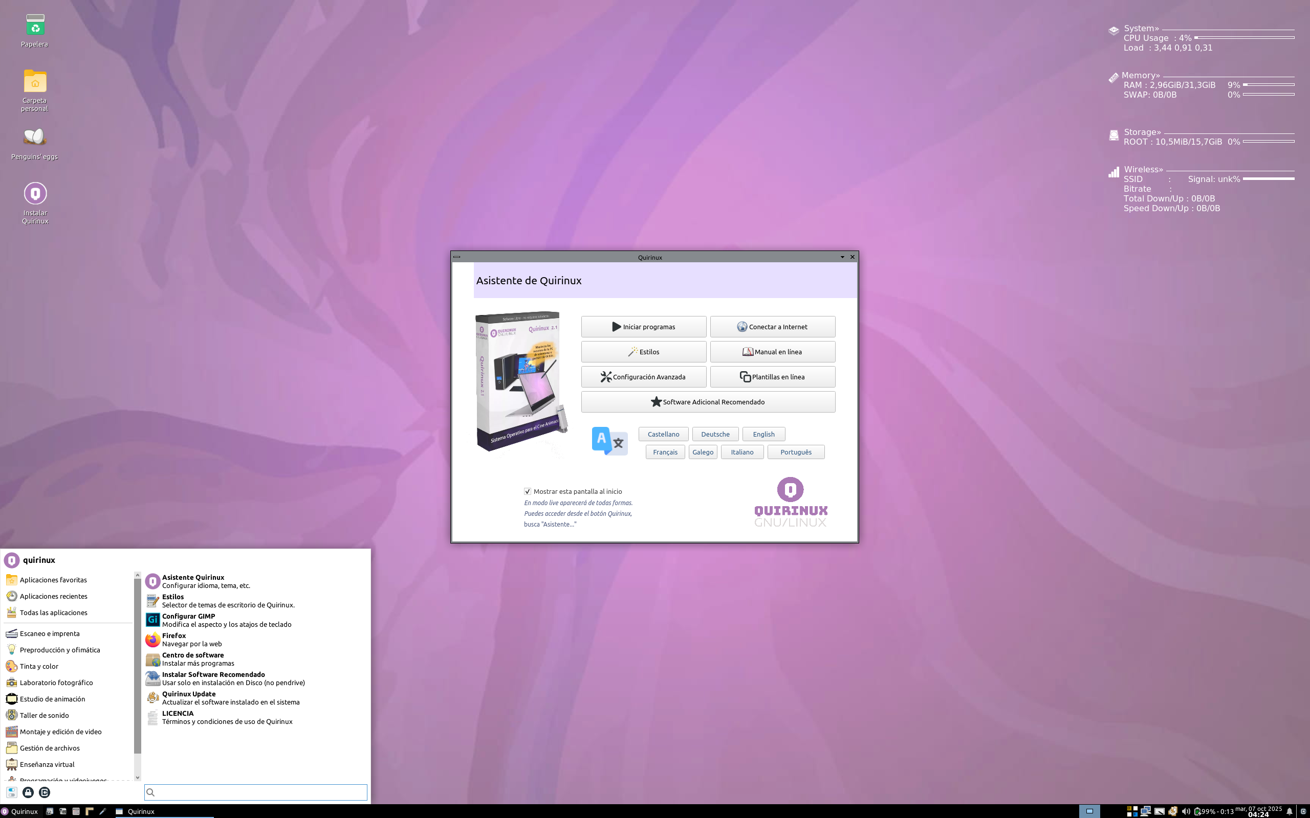 Quirinux desktop screenshot: 2.1 rev3