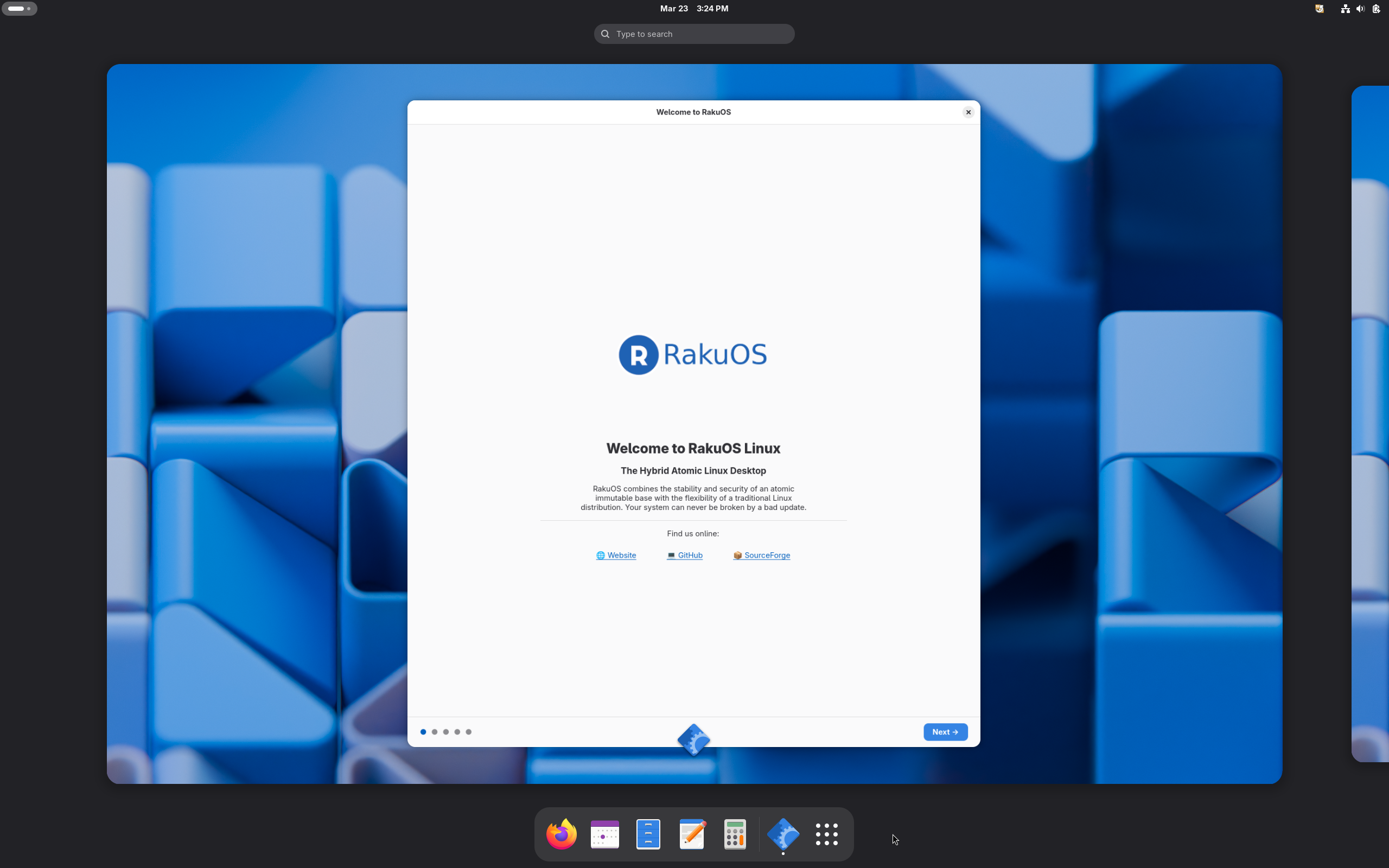 RakuOS desktop screenshot: 2026.03.23 gnome