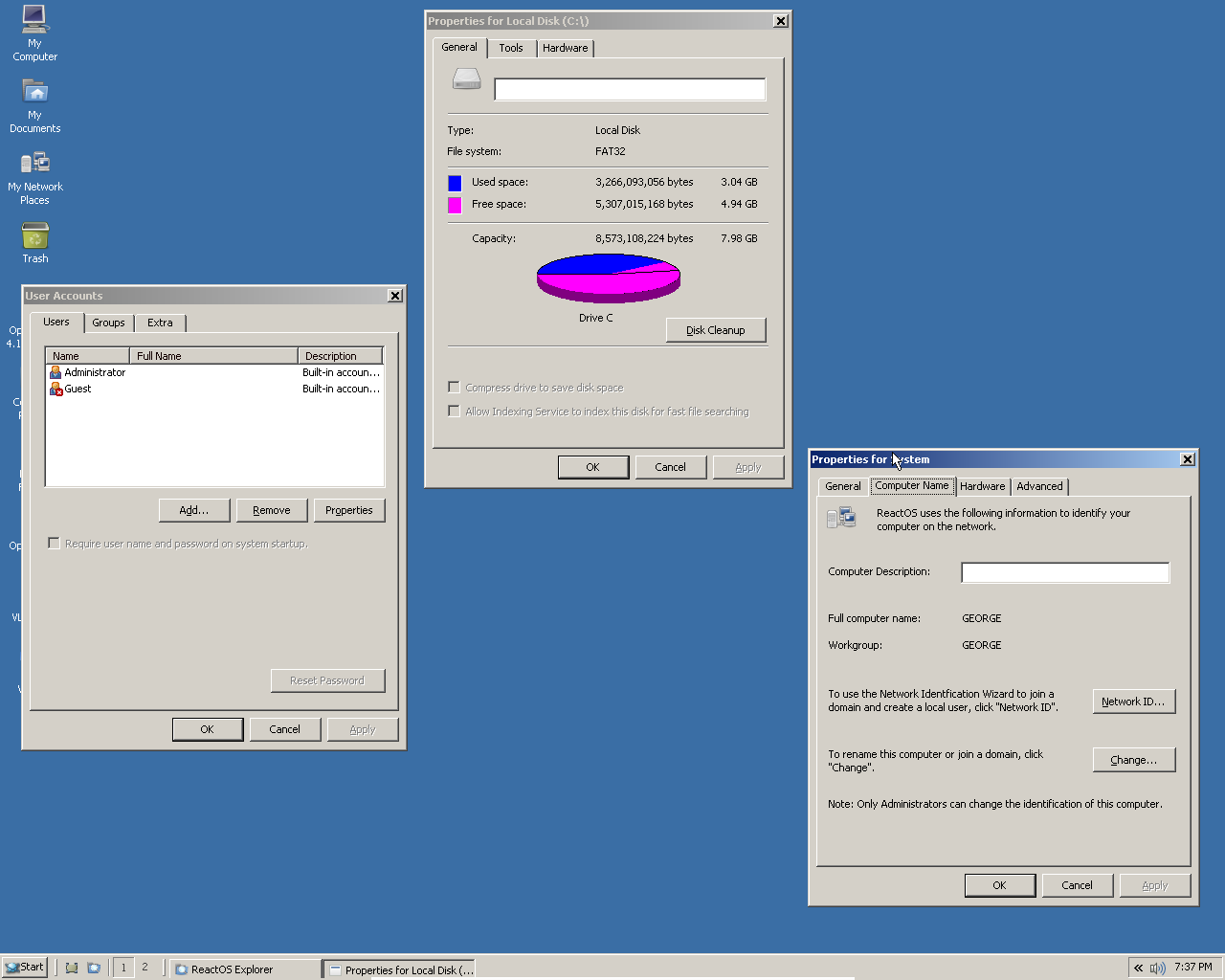 ReactOS desktop screenshot: 0.3.17 admin