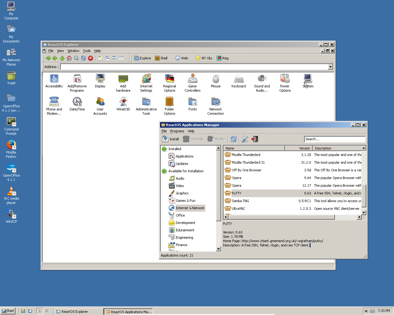 ReactOS desktop screenshot: 0.3.17 settings