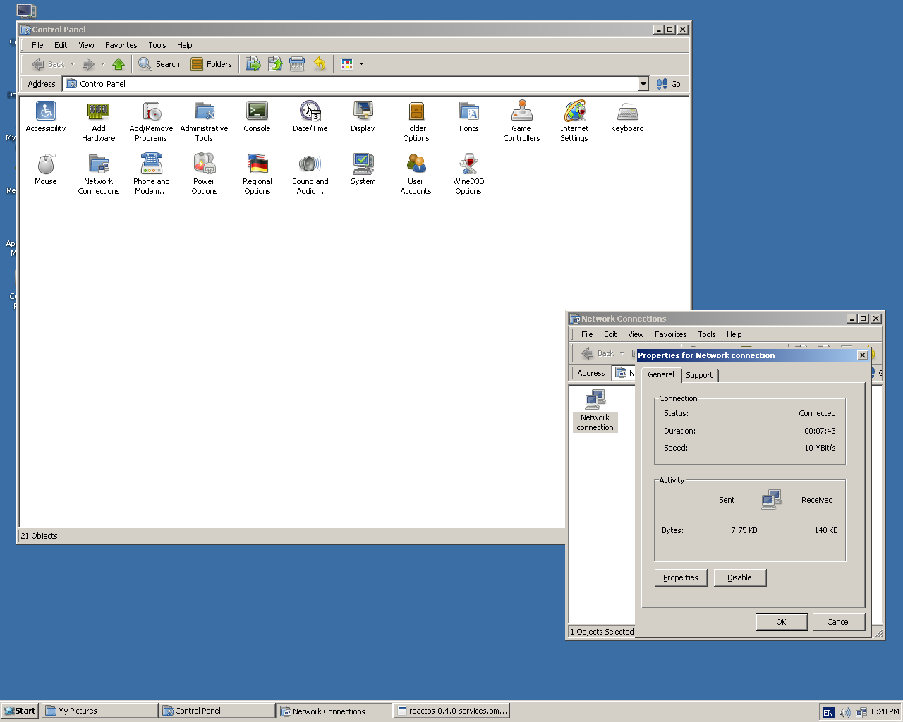 ReactOS desktop screenshot: 0.4.0 control