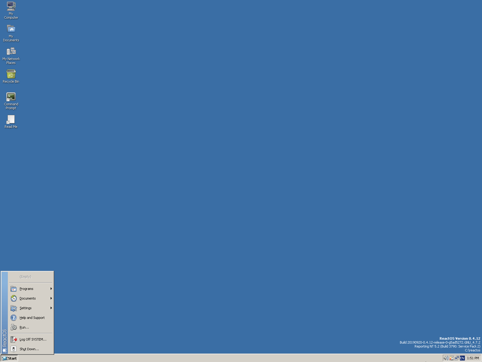 ReactOS desktop screenshot: 0.4.12