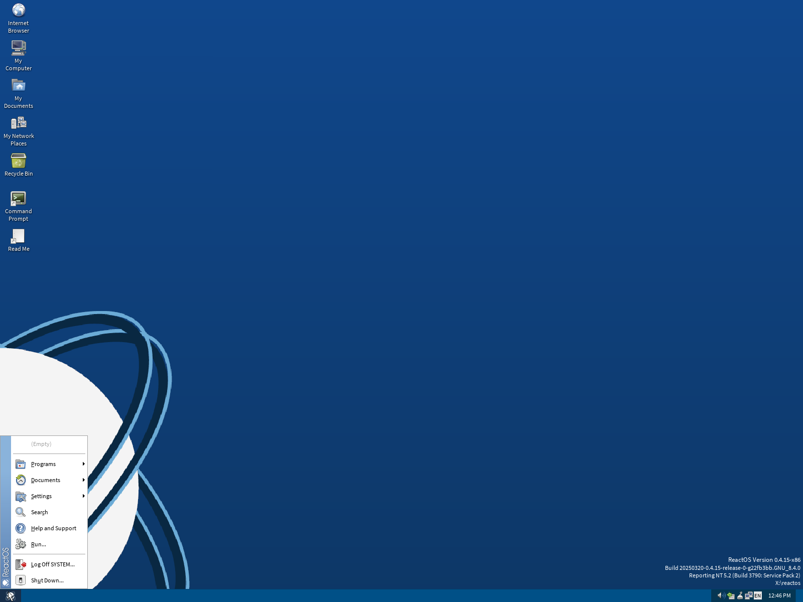 ReactOS desktop screenshot: 0.4.15