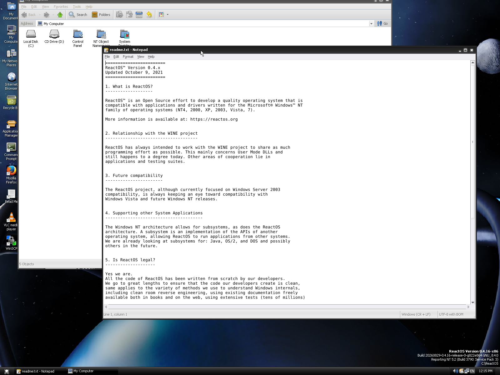 ReactOS desktop screenshot: 0.4.16 files
