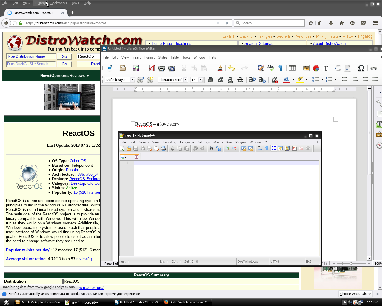 ReactOS desktop screenshot: 0.4.9 firefox