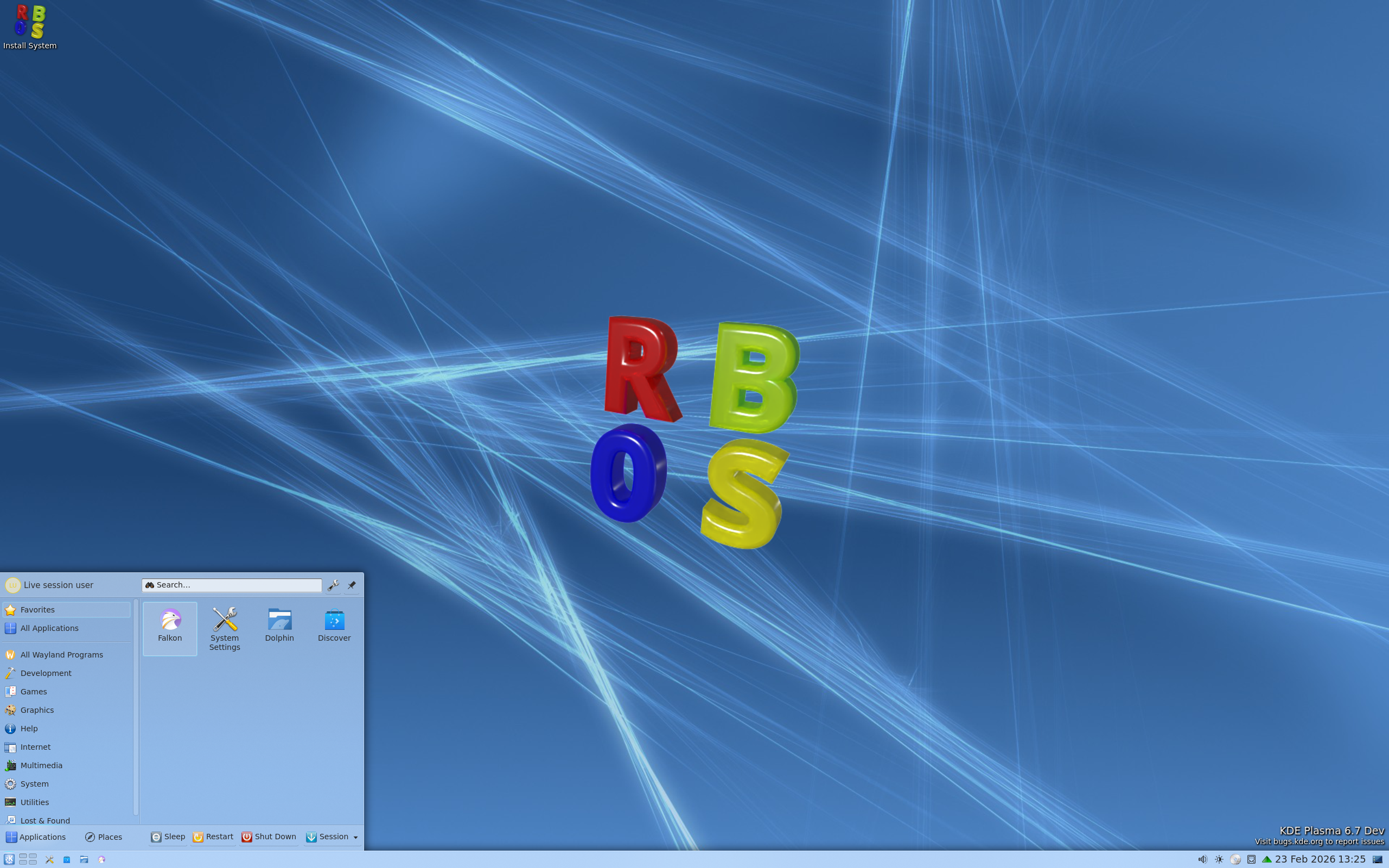 RebeccaBlackOS desktop screenshot: 2026 02 22 kde
